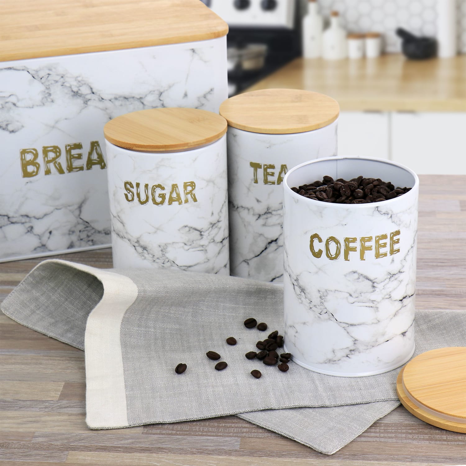 MegaChef 4-Piece Iron Canister Set, Marble - Image 4