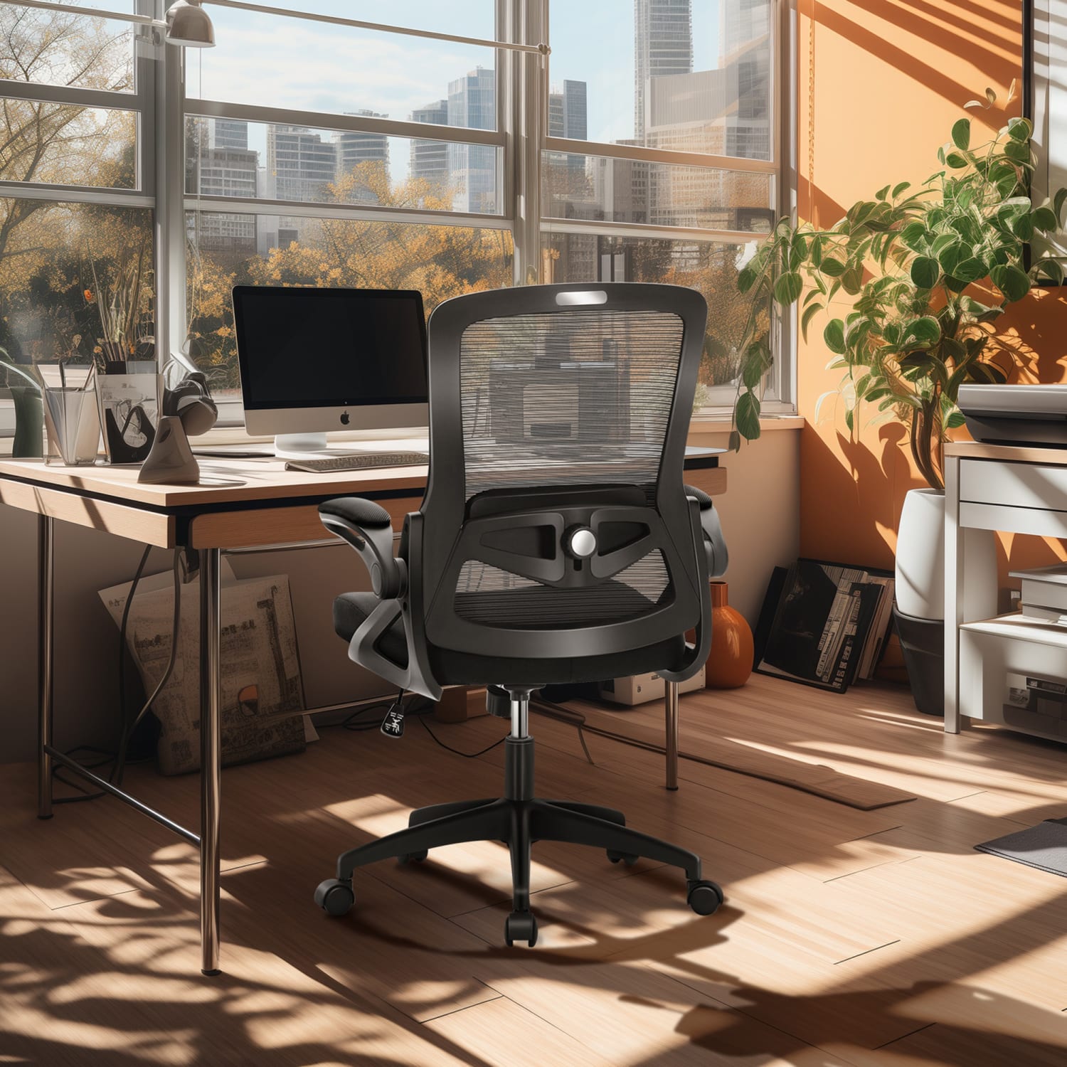 ALPHA HOME Ergonomic Mesh Mid Back Office Task Chair With Padded Armrests Black PopularChairscom