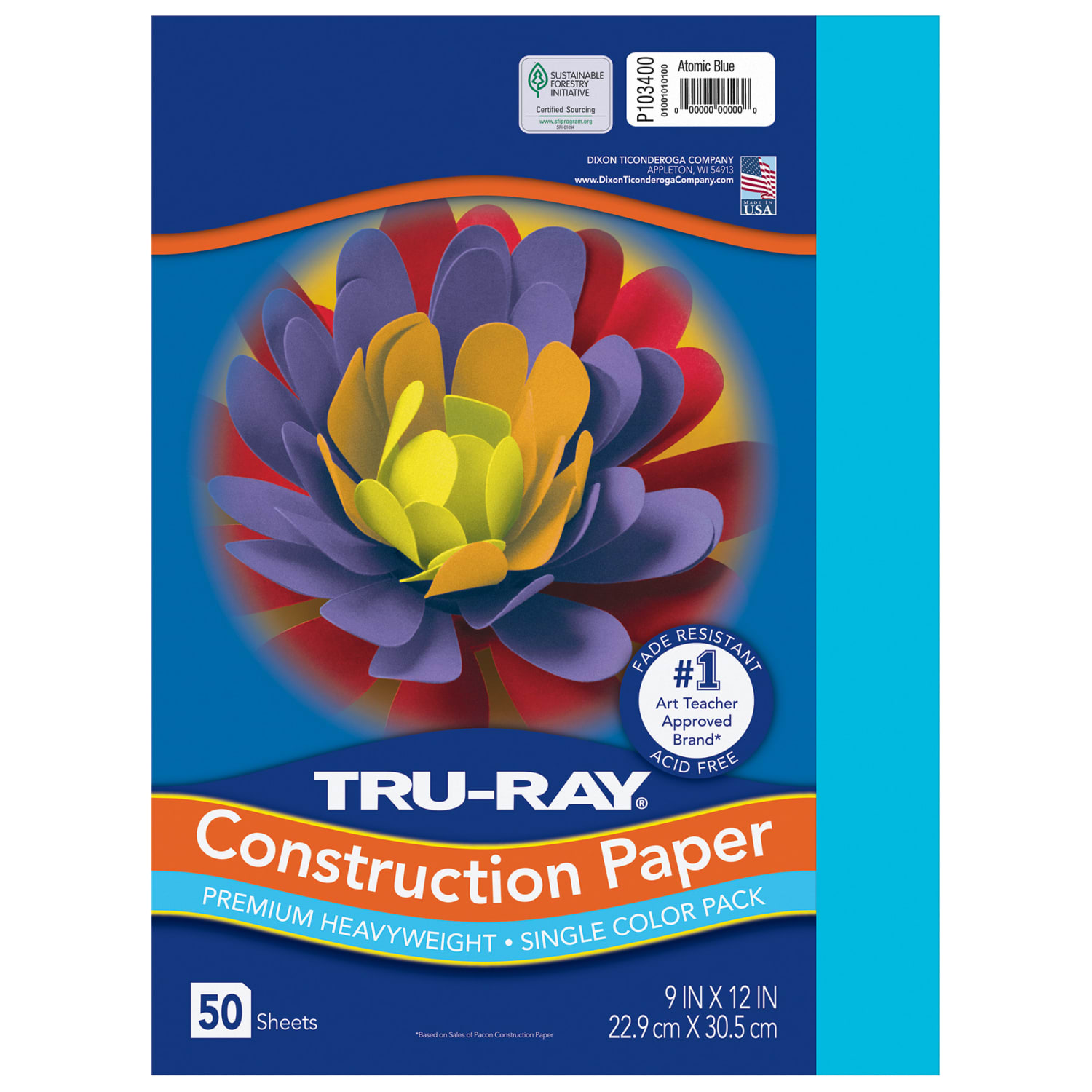Tru-Ray Construction Paper, Heavyweight, 9in x 12in, Atomic Blue, 50 Sheets Per Pack, Set Of 5 Packs - Image 3