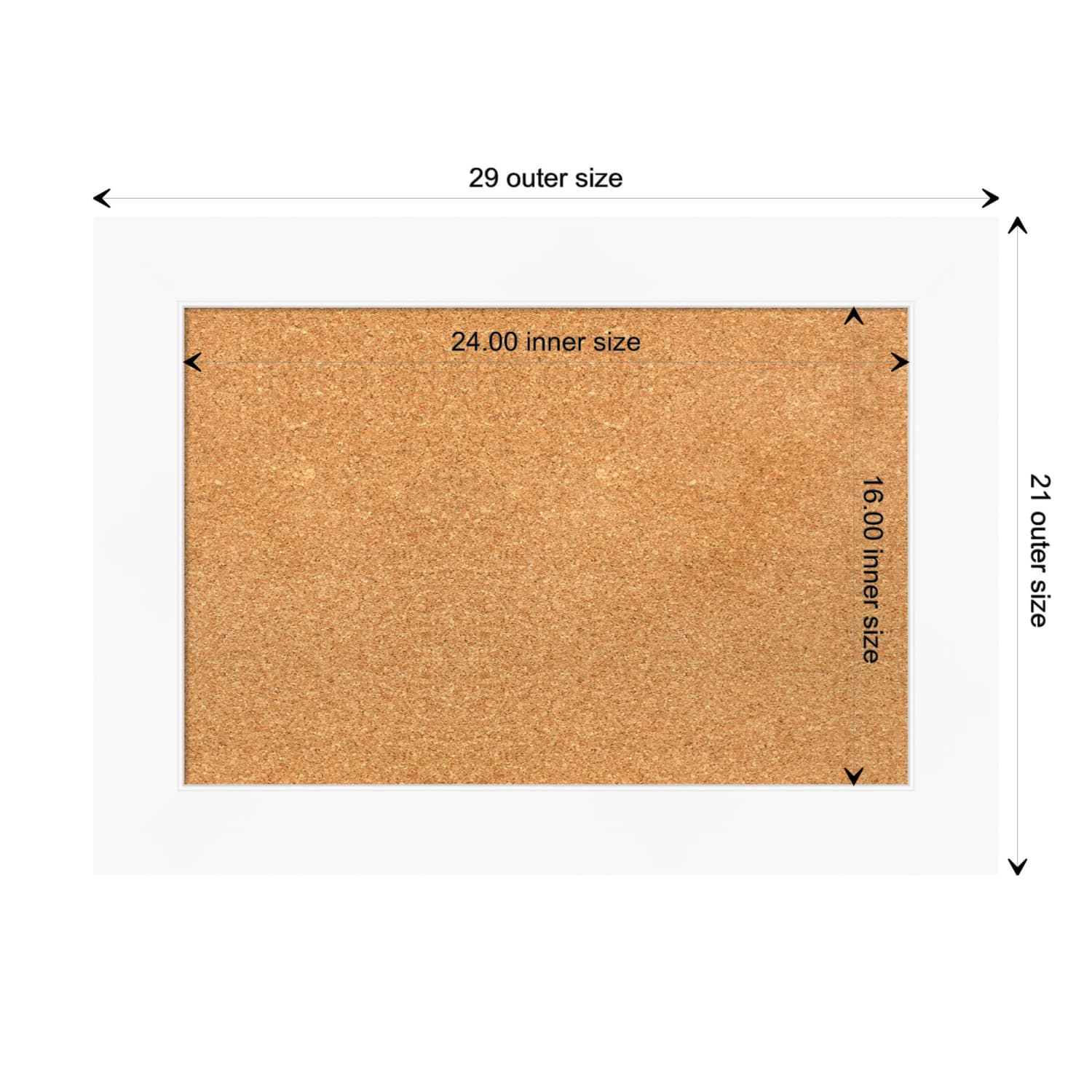 Amanti Art Rectangular Non-Magnetic Cork Bulletin Board, Natural, 29in x 21in, Cabinet White Plastic Frame - Image 6