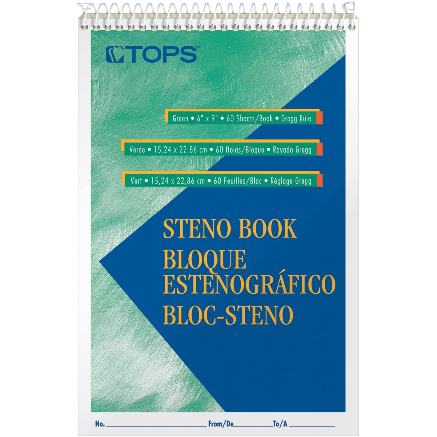 TOPS Green Tint Steno Books - 60 Sheets - Wire Bound - Ruled - 6in x 9in - Green Paper - Hardboard Cover - WireLock - 12 / Pack - Image 3