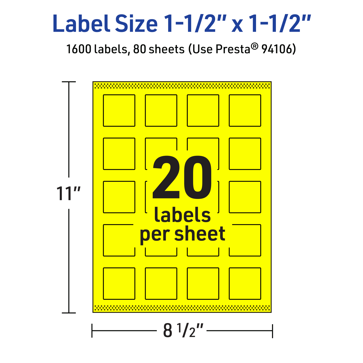 Avery Print-To-The-Edge Labels With Sure Feed Technology And Easy Peel, 94106-NYP80, Square, 1-1/2in x 1-1/2in, Matte Neon Yellow, Pack of 1600 - Image 6