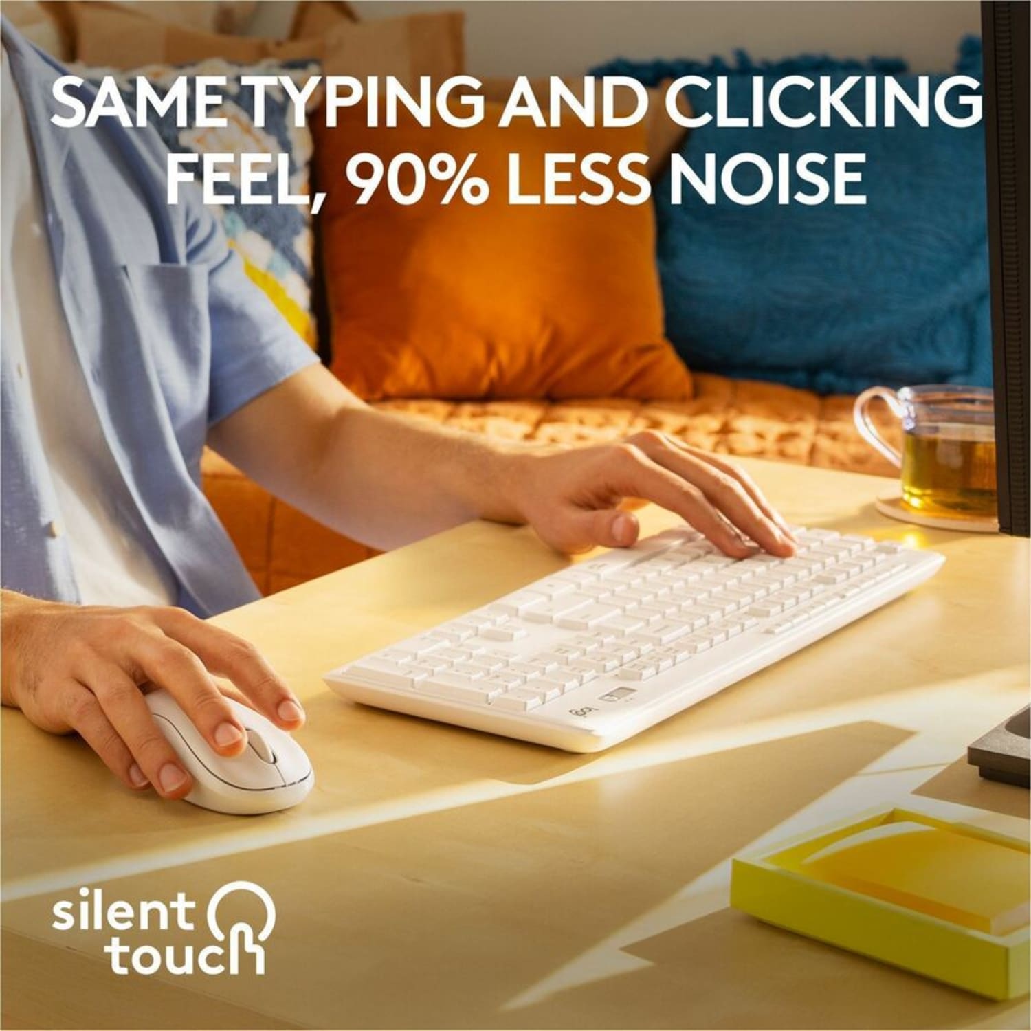 Logitech MK295 Silent Wireless Combo - USB Wireless Wi-Fi/RF - Off White - USB Wireless Wi-Fi Mouse - Off White - AA, AAA - Compatible with Computer - Image 3
