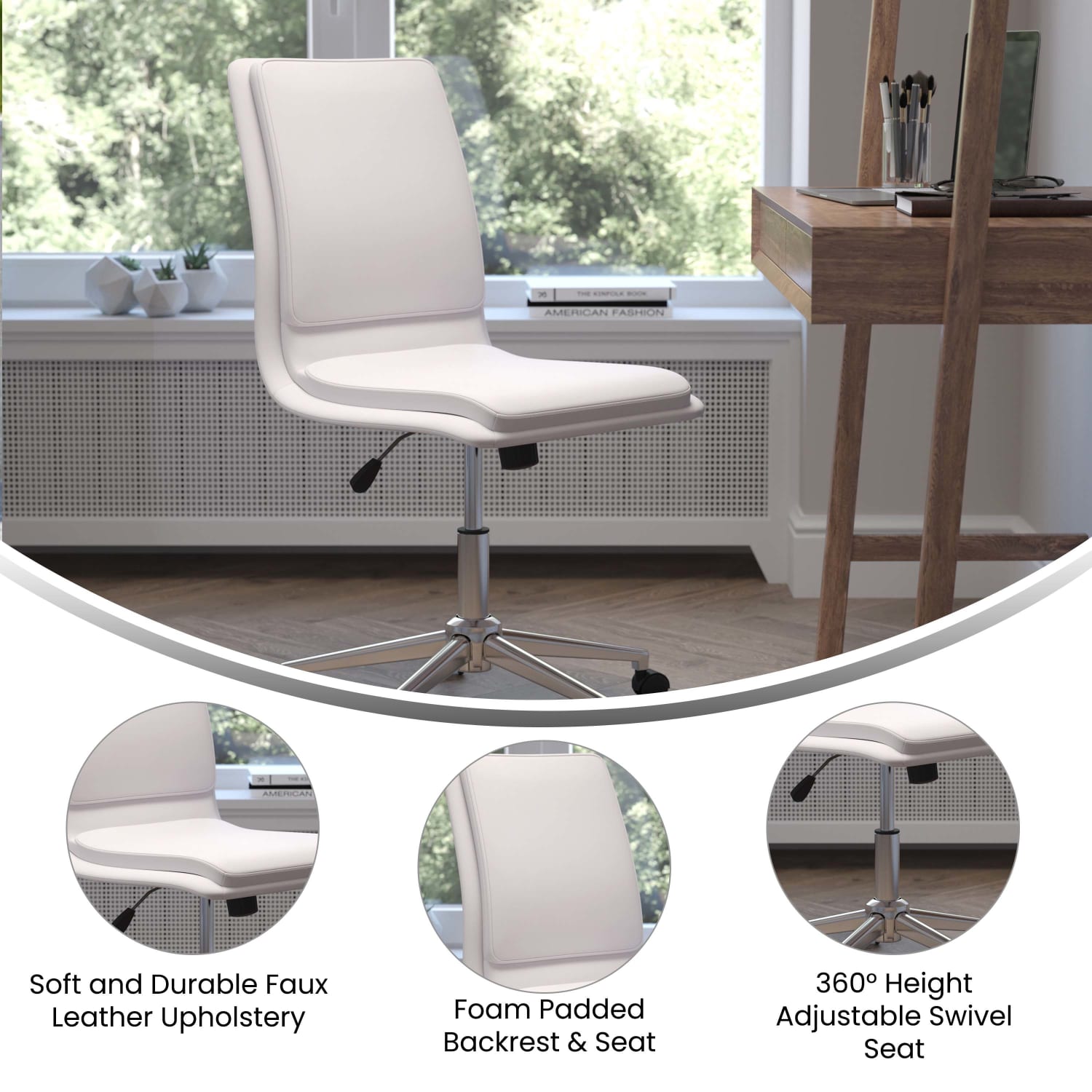 Flash Furniture Madigan Faux Leather MidBack Armless Swivel Task Office Chair White PopularChairscom Flash Furniture Madigan Faux Leather Mid Back Armless Swivel Task Office Chair White PopularChairscom
