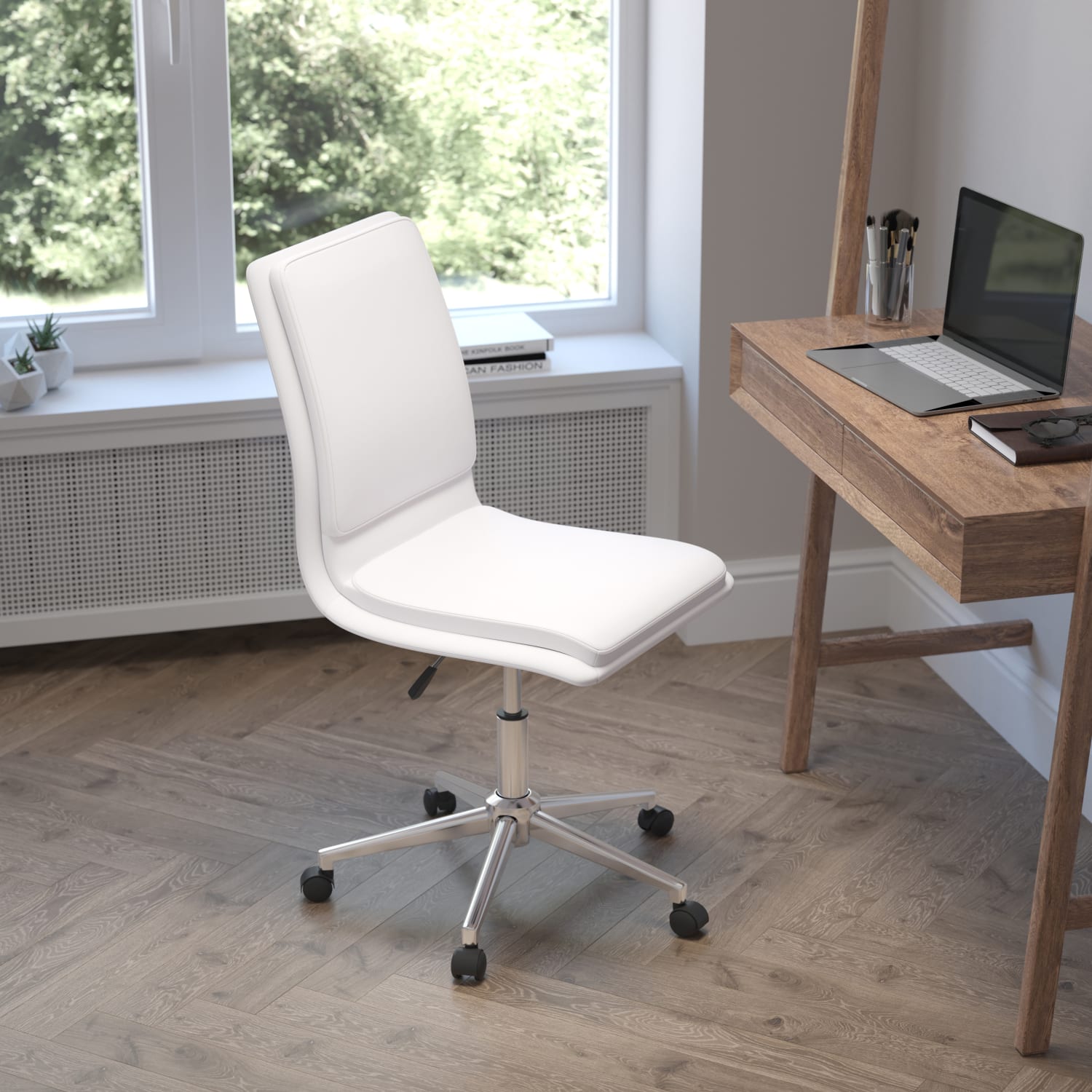 Flash Furniture Madigan Faux Leather MidBack Armless Swivel Task Office Chair White PopularChairscom Flash Furniture Madigan Faux Leather Mid Back Armless Swivel Task Office Chair White PopularChairscom