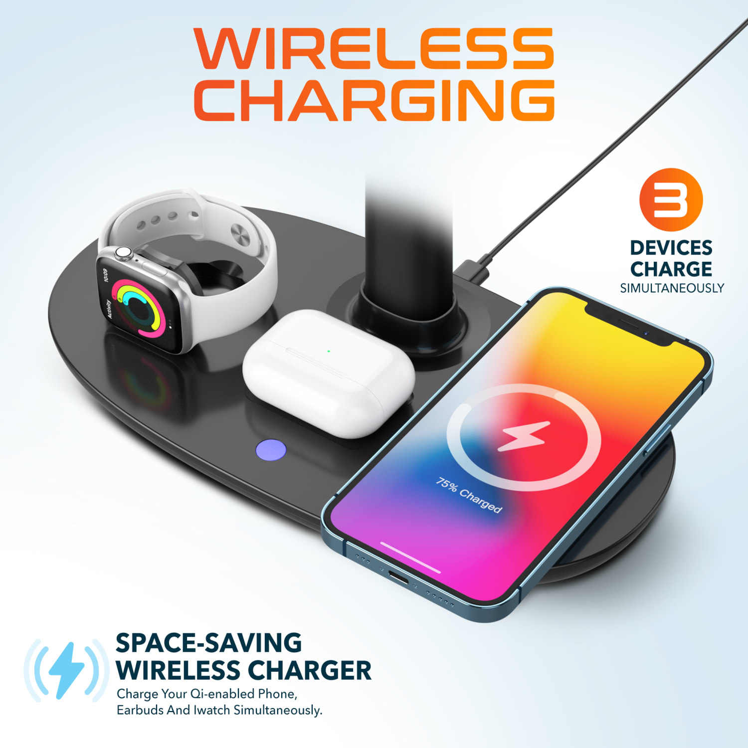 Delton 4-in-1 Wireless Charging Station Headset Stand, Black, Total Qty 1 - Image 6