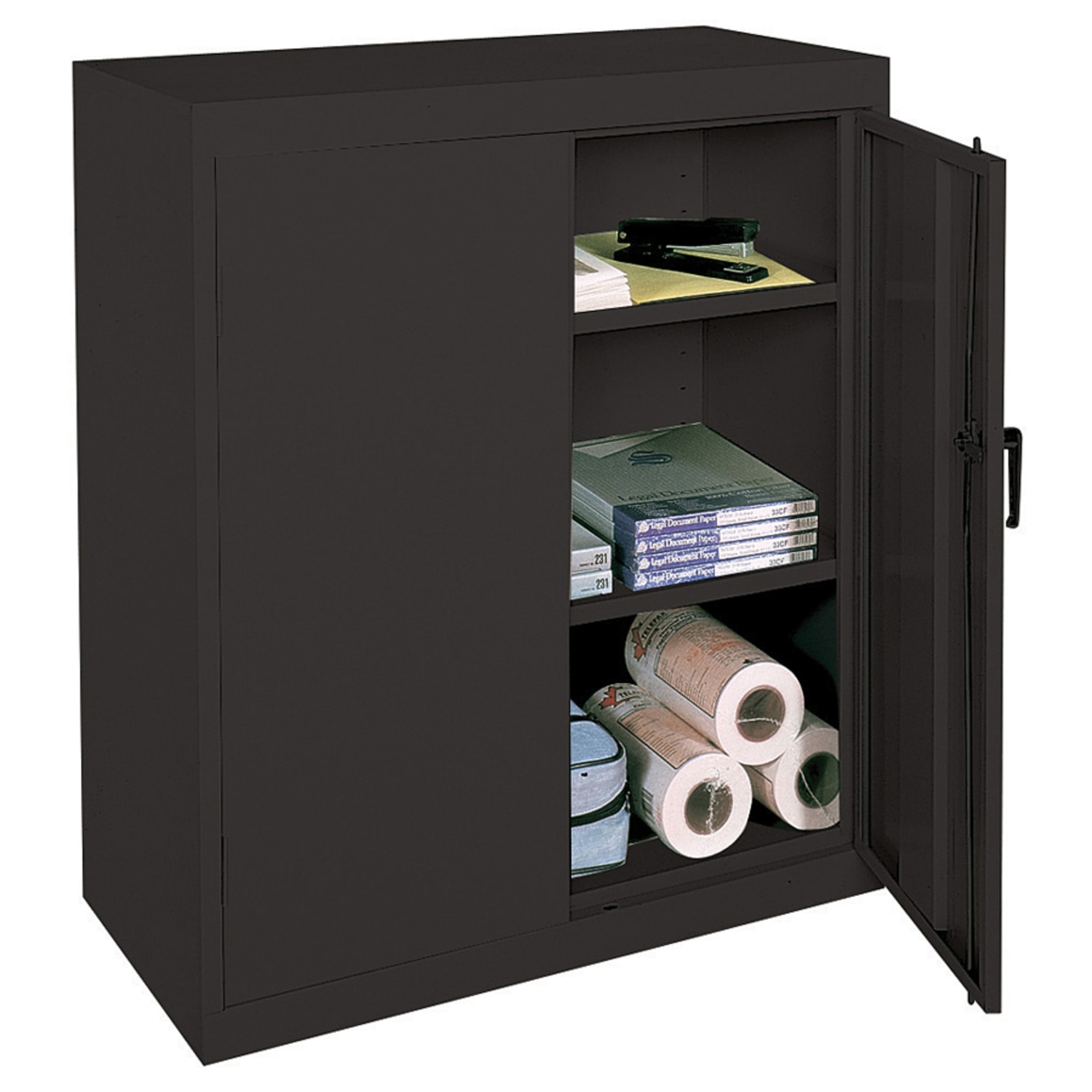 Realspace® Steel Storage Cabinet 3 Shelves 42H x 36W x 18D Black PopularChairscom