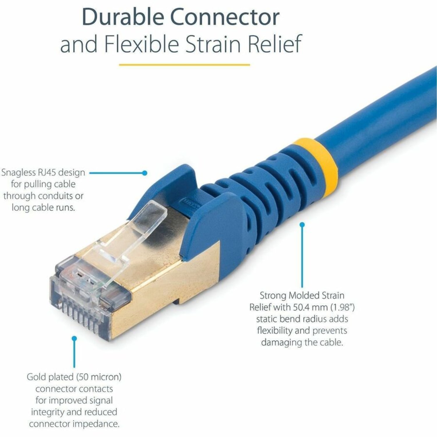 StarTech.com 7 ft CAT6a Ethernet Cable - 10 Gigabit Category 6a Shielded Snagless RJ45 100W PoE Patch Cord - 10GbE Blue UL/TIA Certified - Image 6