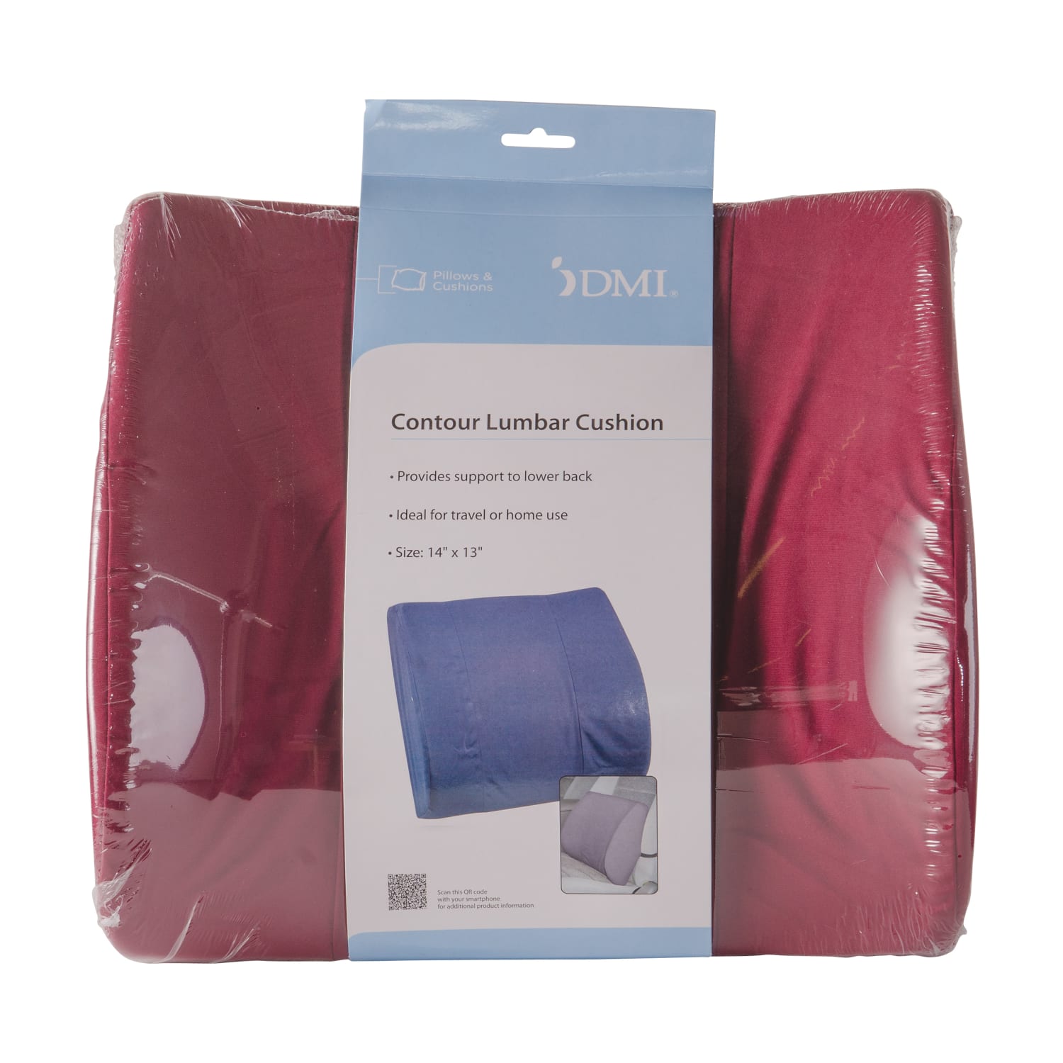 DMI Contour Foam Lumbar Back Support Cushion Pillow With Strap, 14inH x 13inW x 3inD, Burgundy - Image 5
