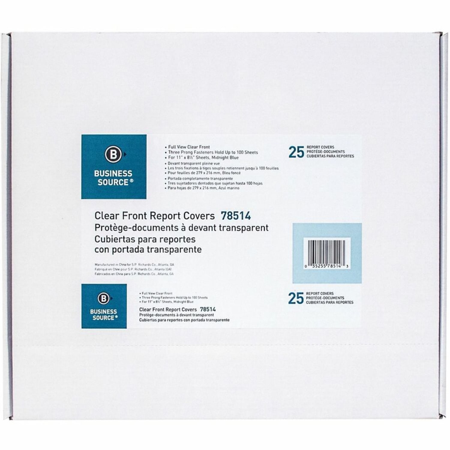 Business Source Letter Report Cover - 1/2in Folder Capacity - 8 1/2in x 11in - 100 Sheet Capacity - 3 x Prong Fastener(s) - Clear, Dark Blue - 25 / Box - Image 5