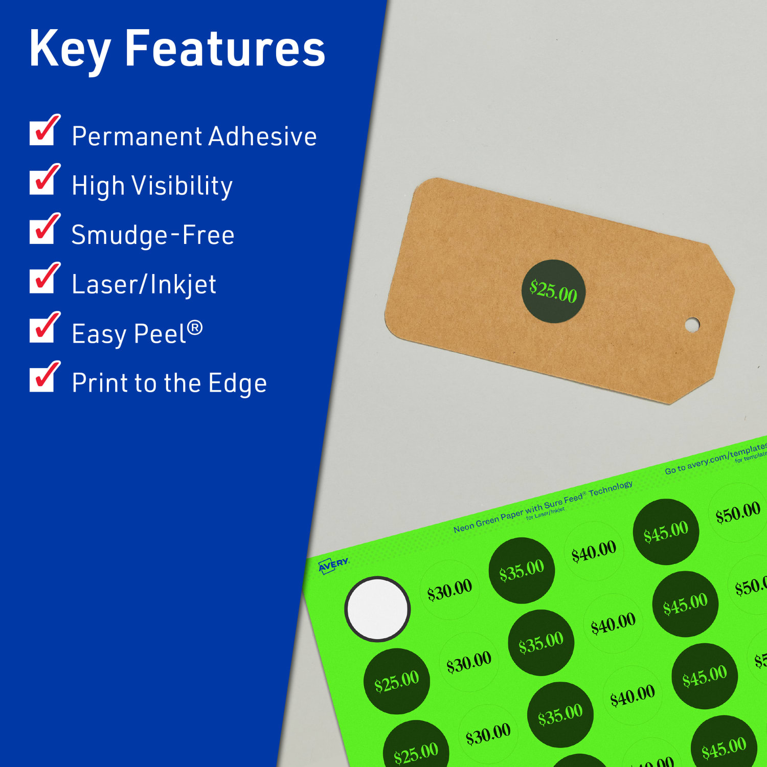 Avery Print-To-The-Edge Labels With Sure Feed Technology, 94505-NGP80, Round, 1-1/4in, Matte Neon Green, Pack of 2400 - Image 3