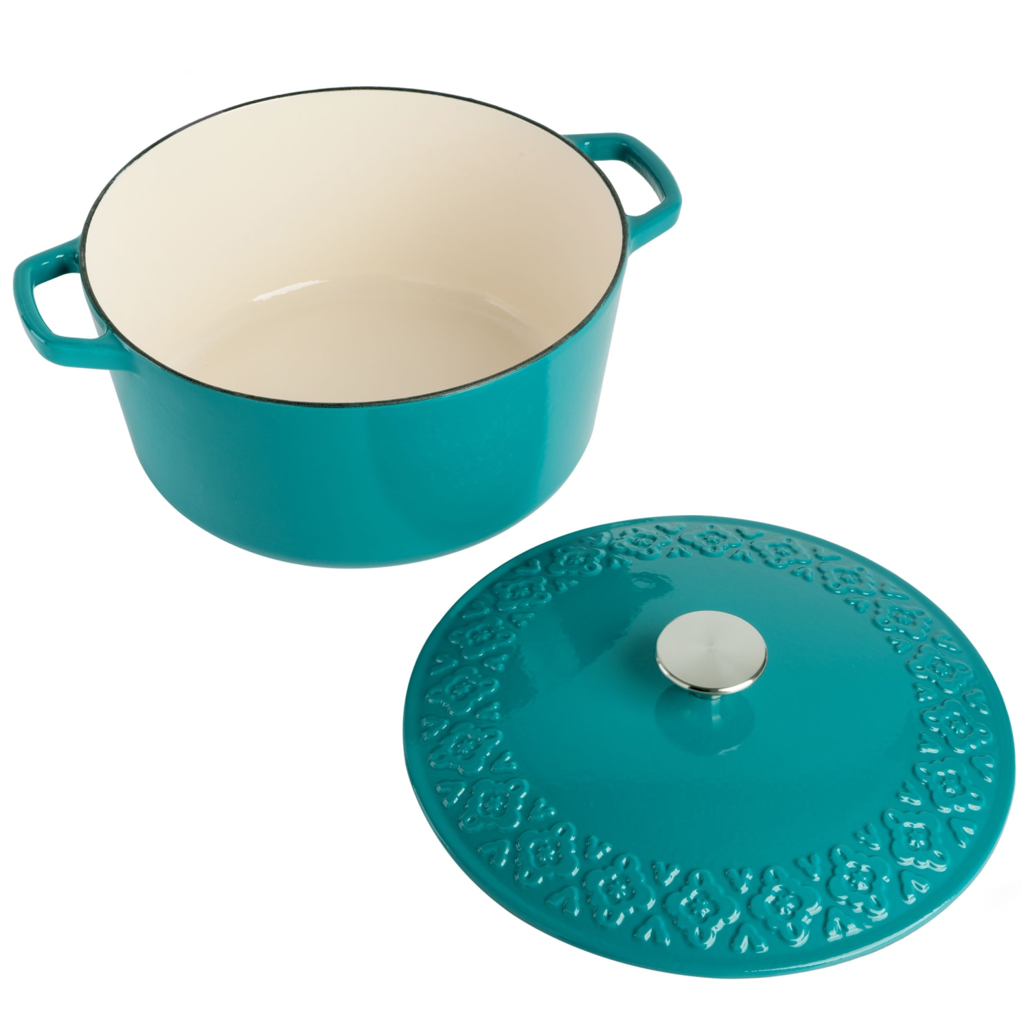 Spice by Tia Mowry Savory Saffron 6-Quart Enameled Cast Iron Dutch Oven, Teal - Image 4