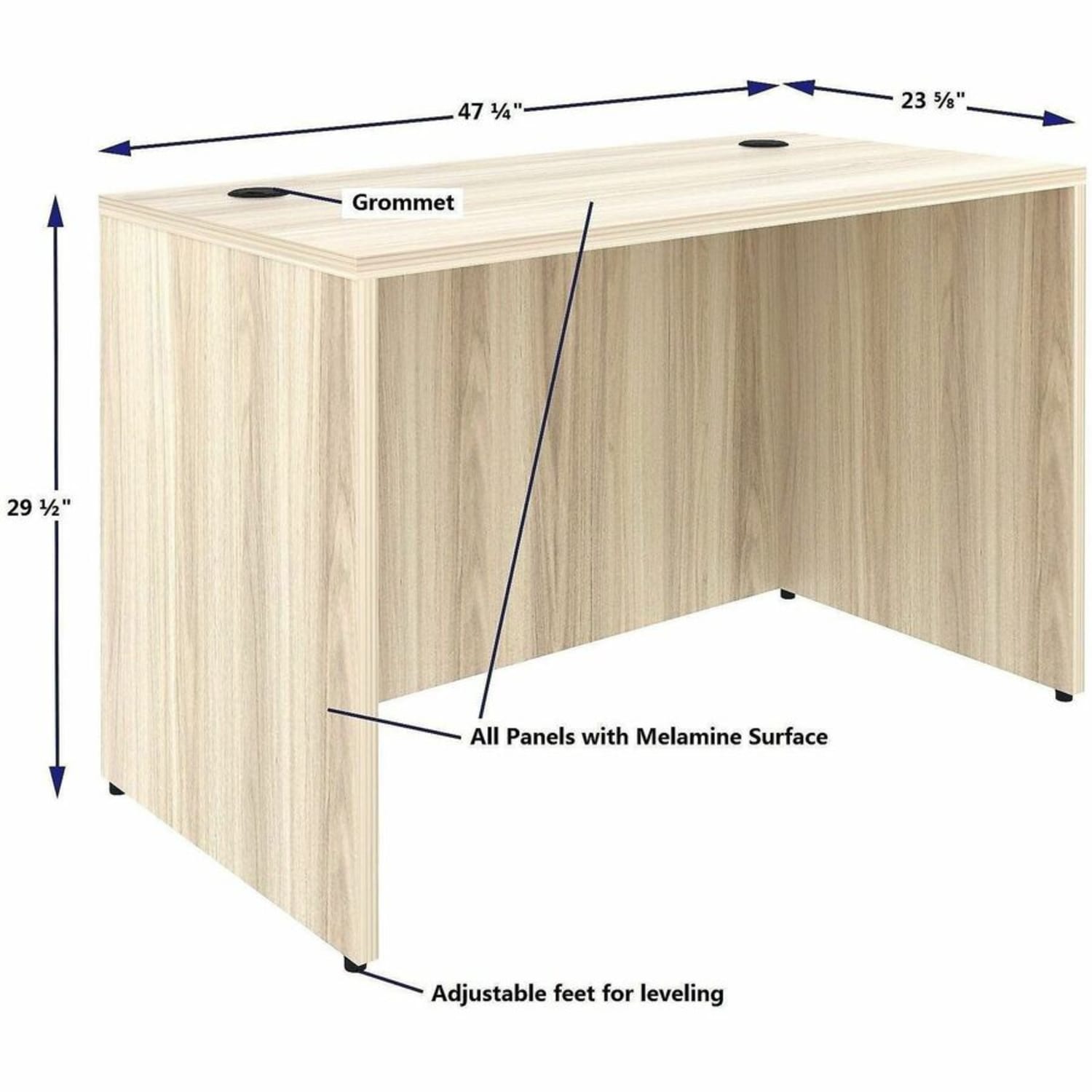 Lorell Essentials Retangular Desk Shell, Rectangle, 29.5inH x 48inW x 24inD, 1in Thick Top, Modern Elm - Image 6