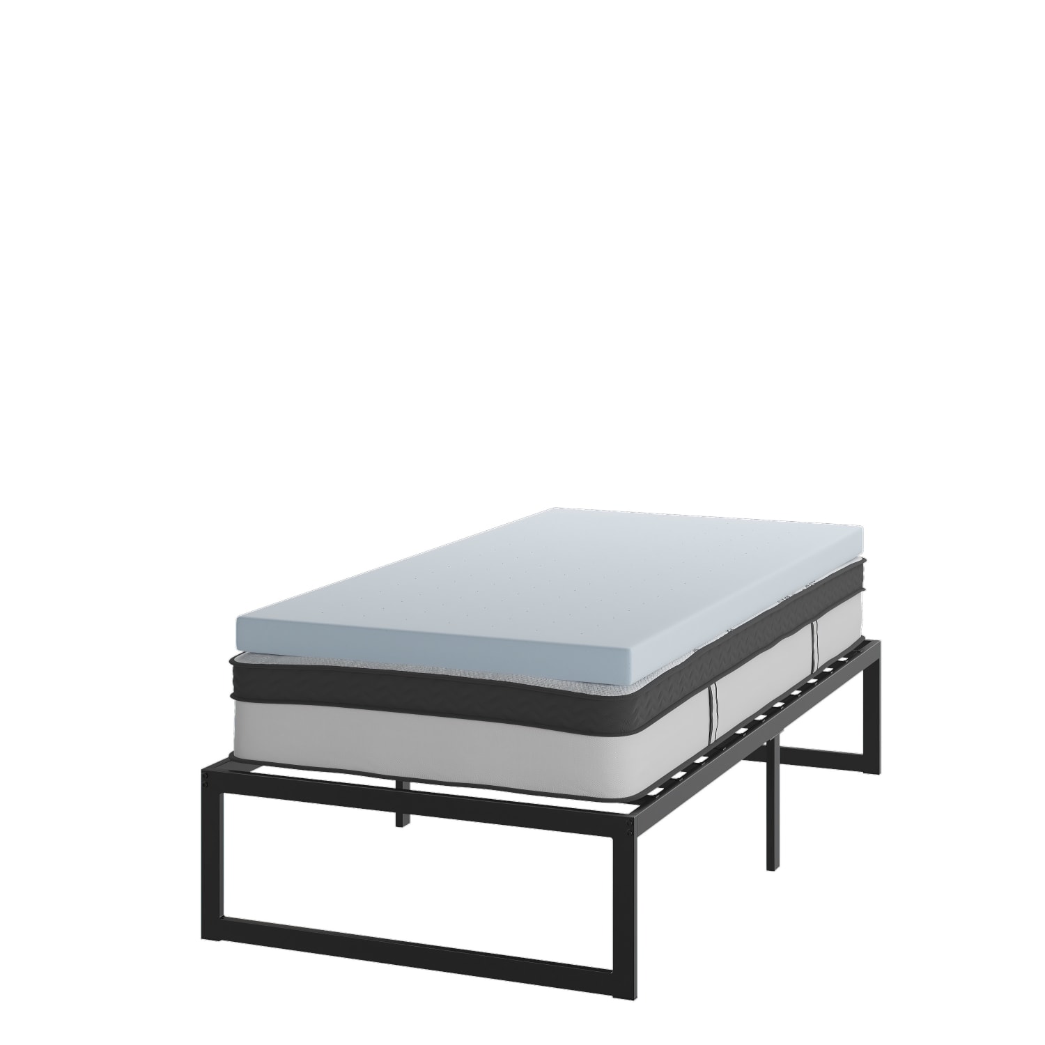Flash Furniture 14in Metal Platform Bed Frame With 12in Pocket Spring Mattress & 3in Cool Gel Memory Foam Topper, Twin, Black - Image 3