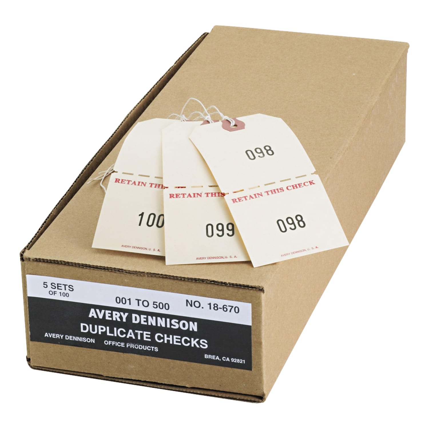 Avery Duplicate Auto Park Tags, Strung, 4 3/4in x 2 3/8in, Manila, Box Of 500