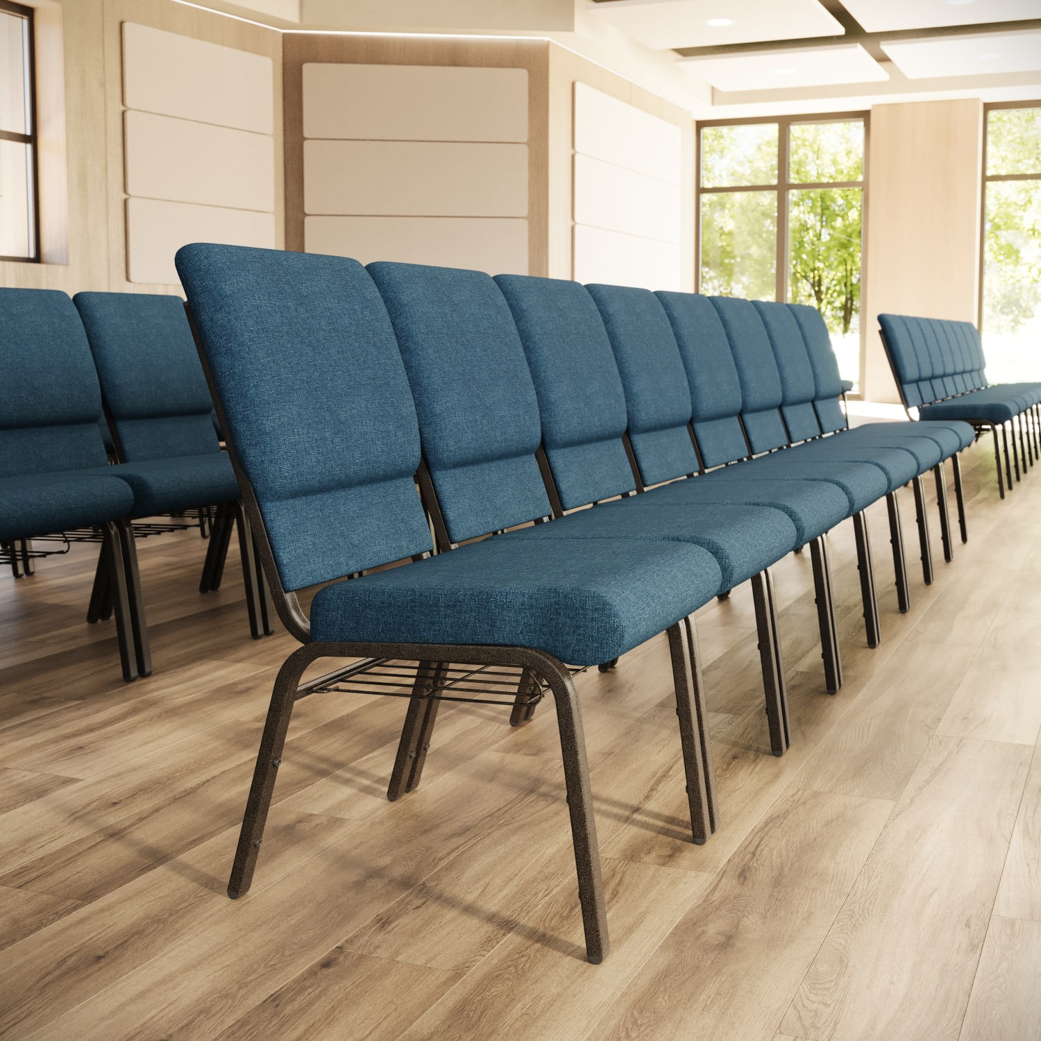 Flash Furniture HERCULES Church Chair With Book Rack BlueGold Vein PopularChairscom