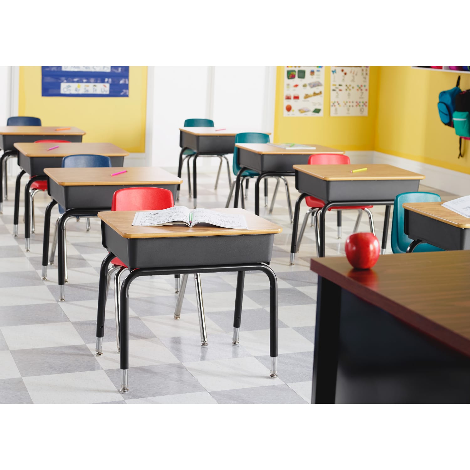 Lorell Classroom Rectangular Activity Table Top, 60inW x 30inD, Medium Oak/Black - Image 4