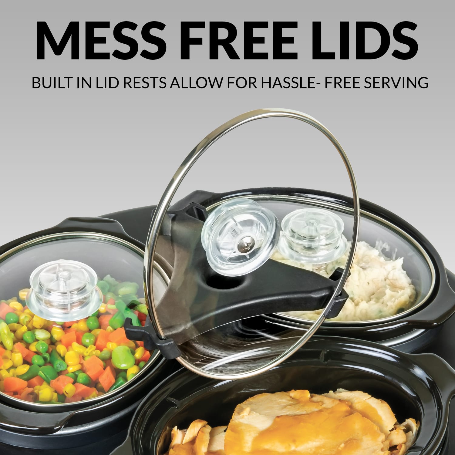 HomeCraft HCRTSCO15SS Triple Round Oval 1.5-Quart Cooker Buffet, Silver/Black - Image 5