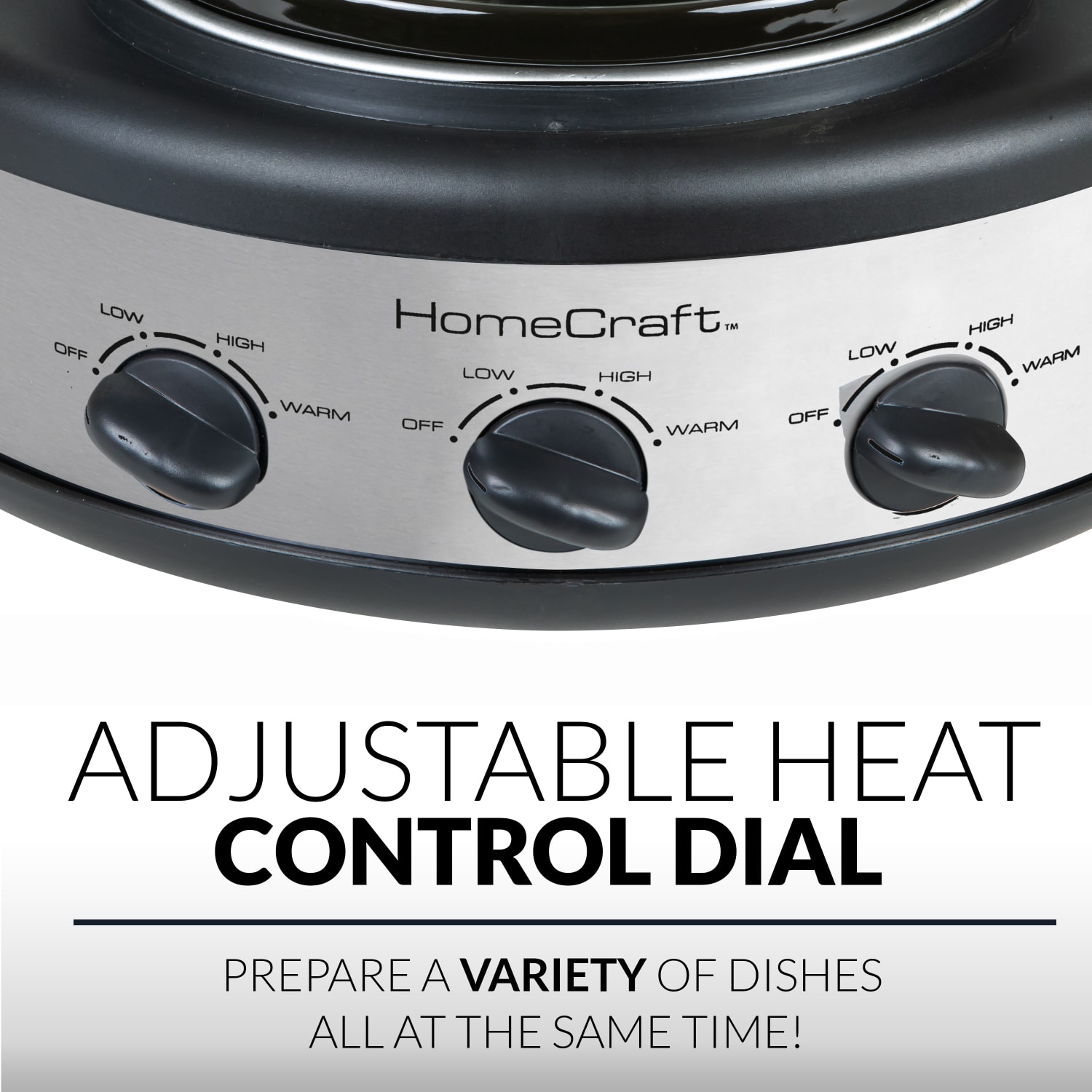 HomeCraft HCRTSCO15SS Triple Round Oval 1.5-Quart Cooker Buffet, Silver/Black - Image 6