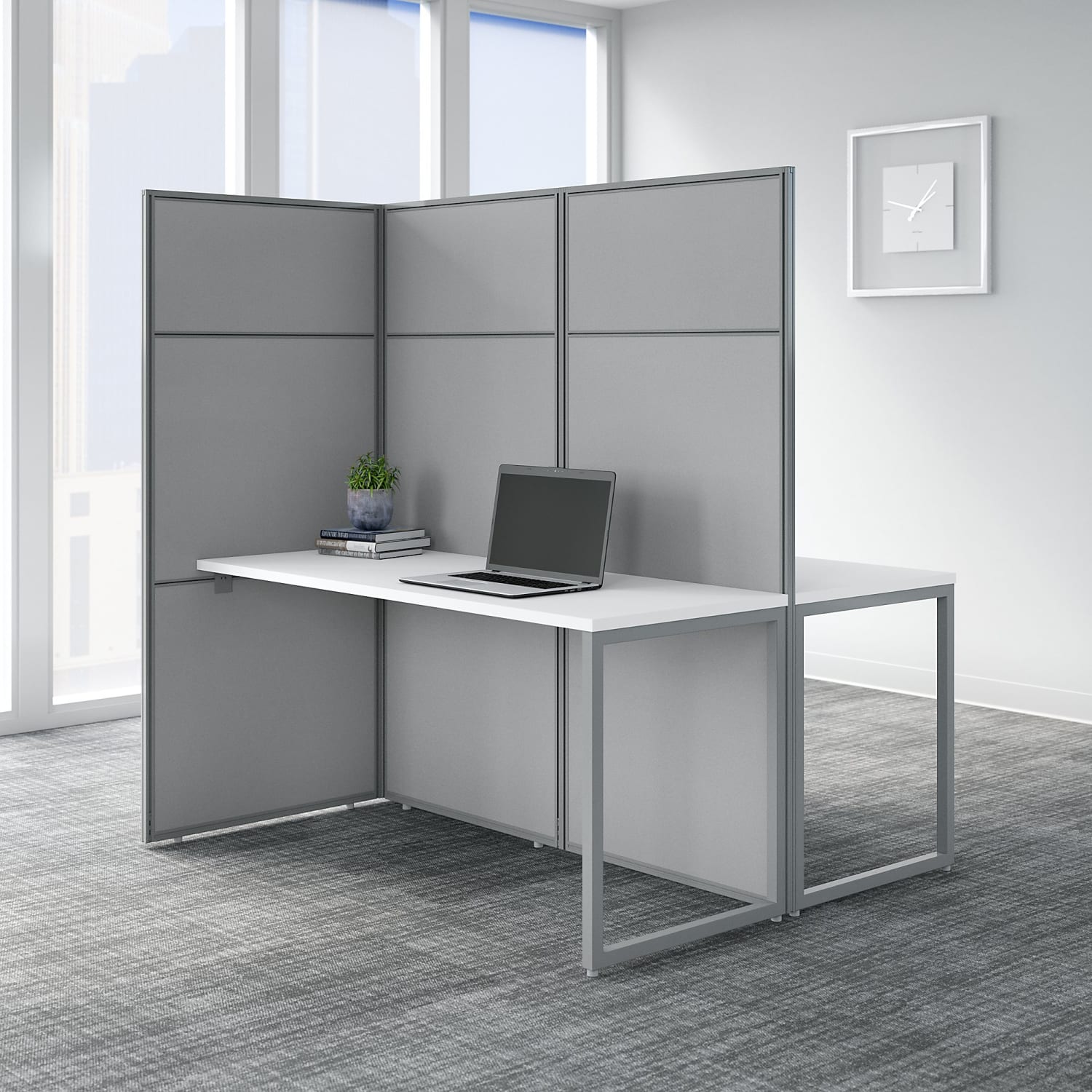 Bush Business Furniture 60inW 2-Person Cubicle Desk Workstation With 66inH Panels, Pure White/Silver Gray, Standard Delivery - Image 3