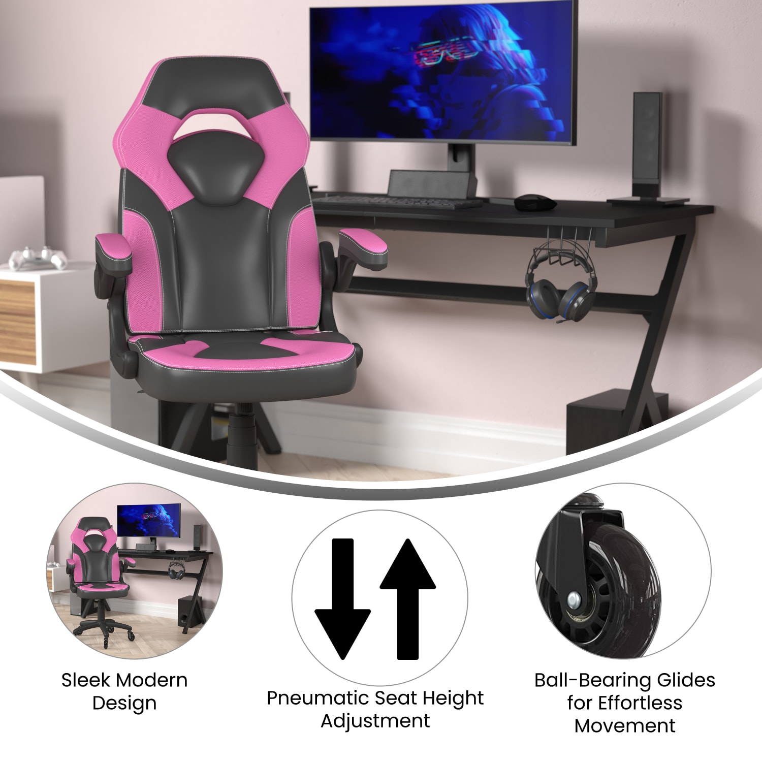Flash Furniture X10 Racing Ergonomic Faux Leather Computer Gaming Chair Pink PopularChairscom