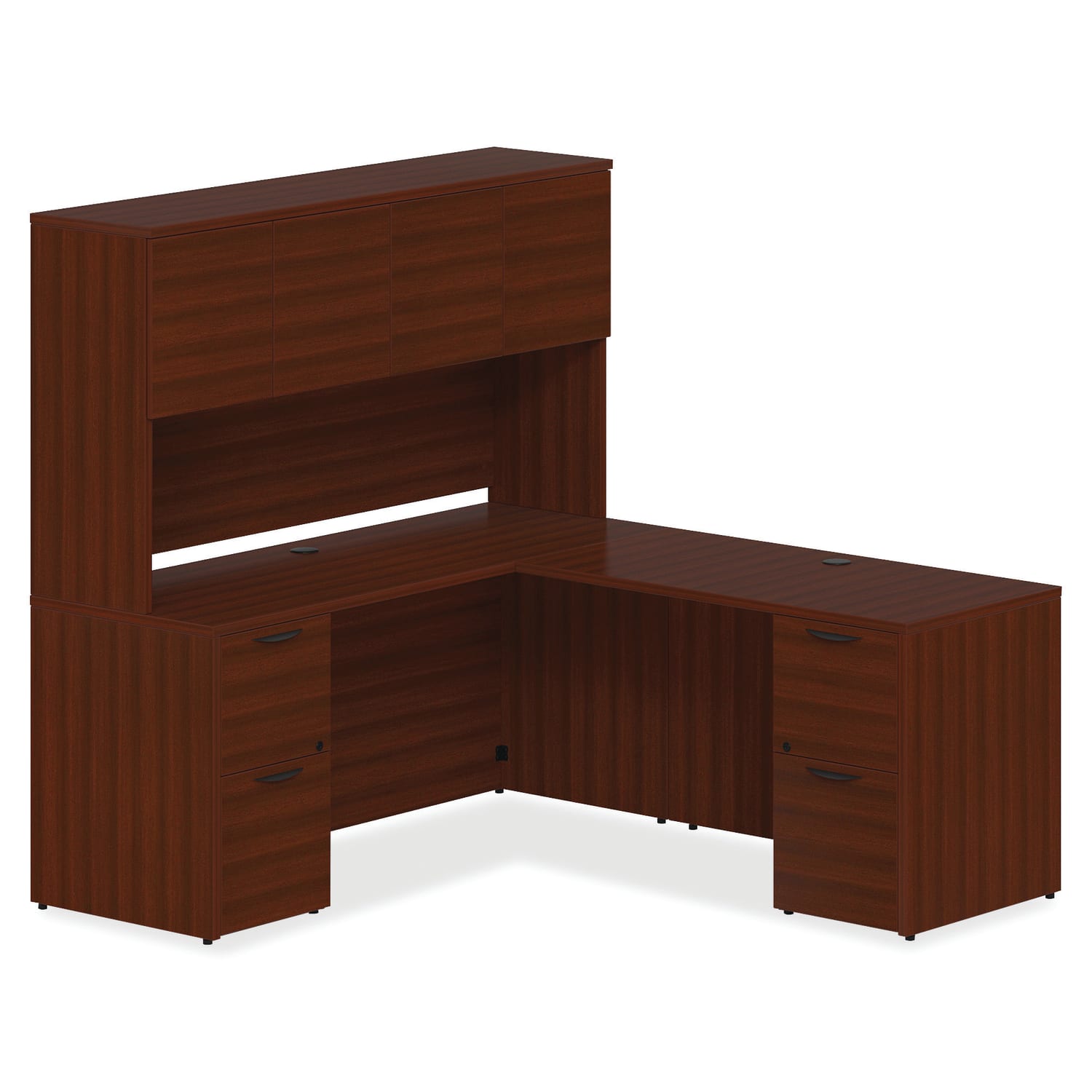 Lorell Prominence 2.0 66inW Left-Pedestal Credenza Computer Desk, Mahogany - Image 3