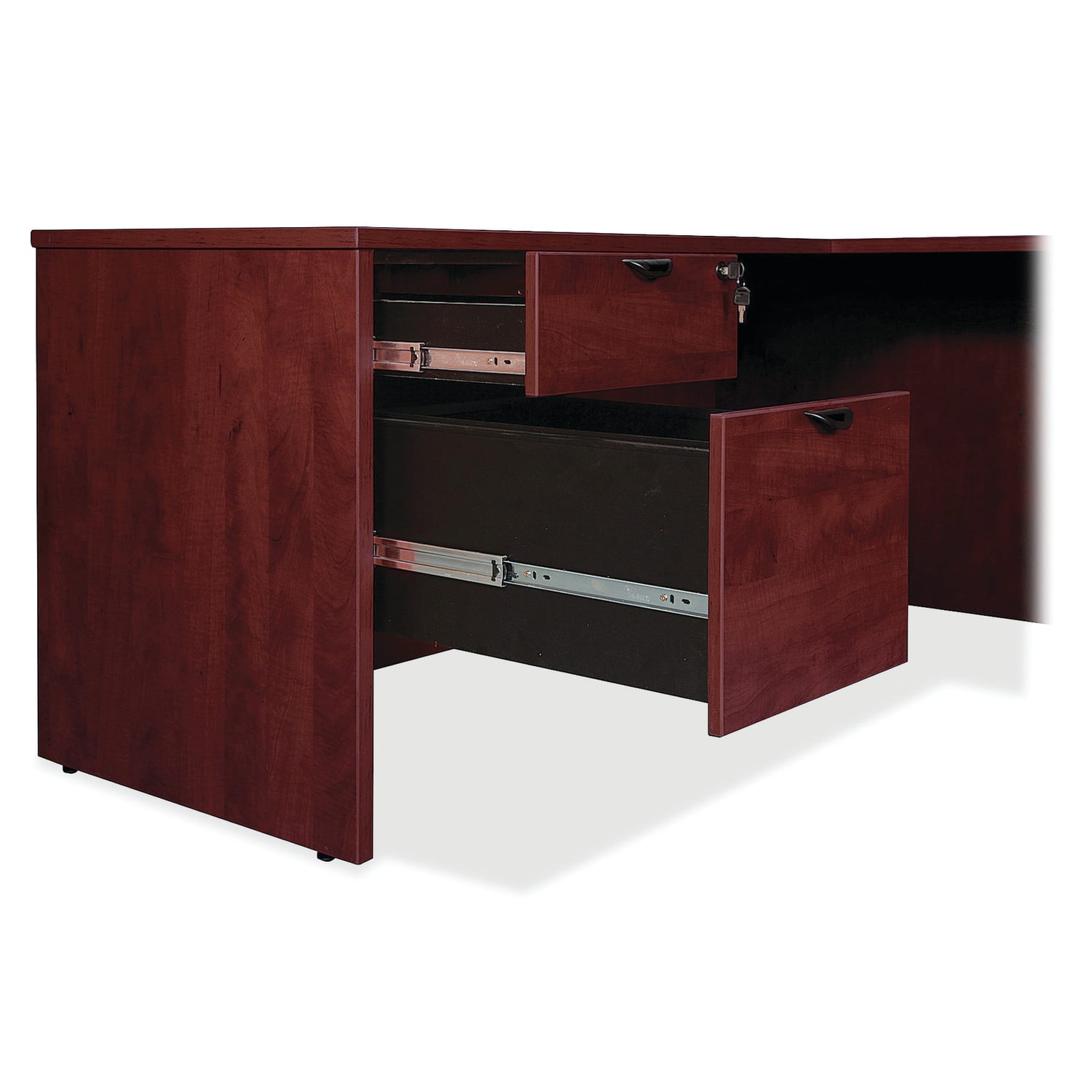 Lorell Prominence 2.0 66inW Left-Pedestal Credenza Computer Desk, Mahogany - Image 4