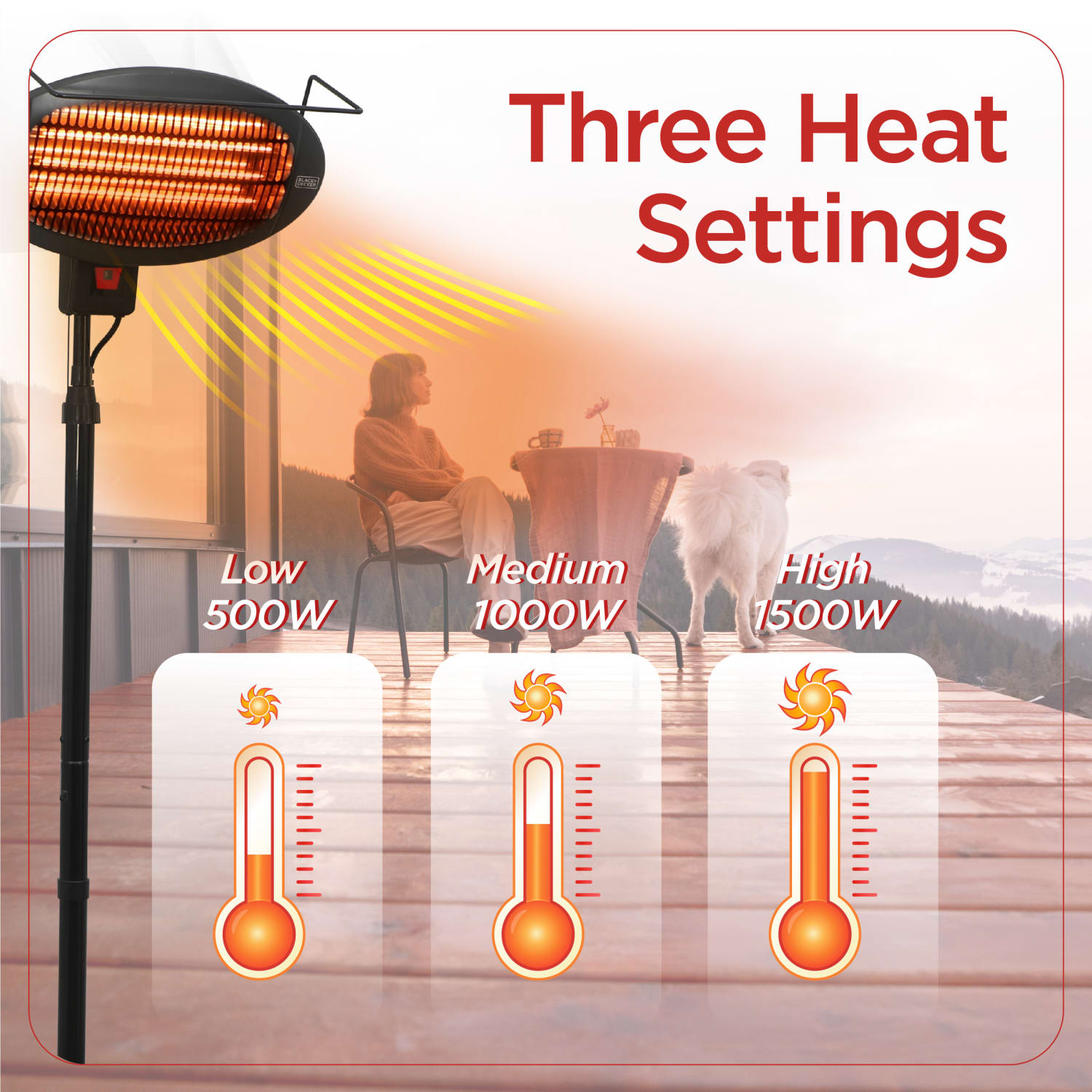 Black+Decker Patio 1500W Electric Heater, 82-11/16inH x 19-11/16inW x 19-11/16inD, Black - Image 4