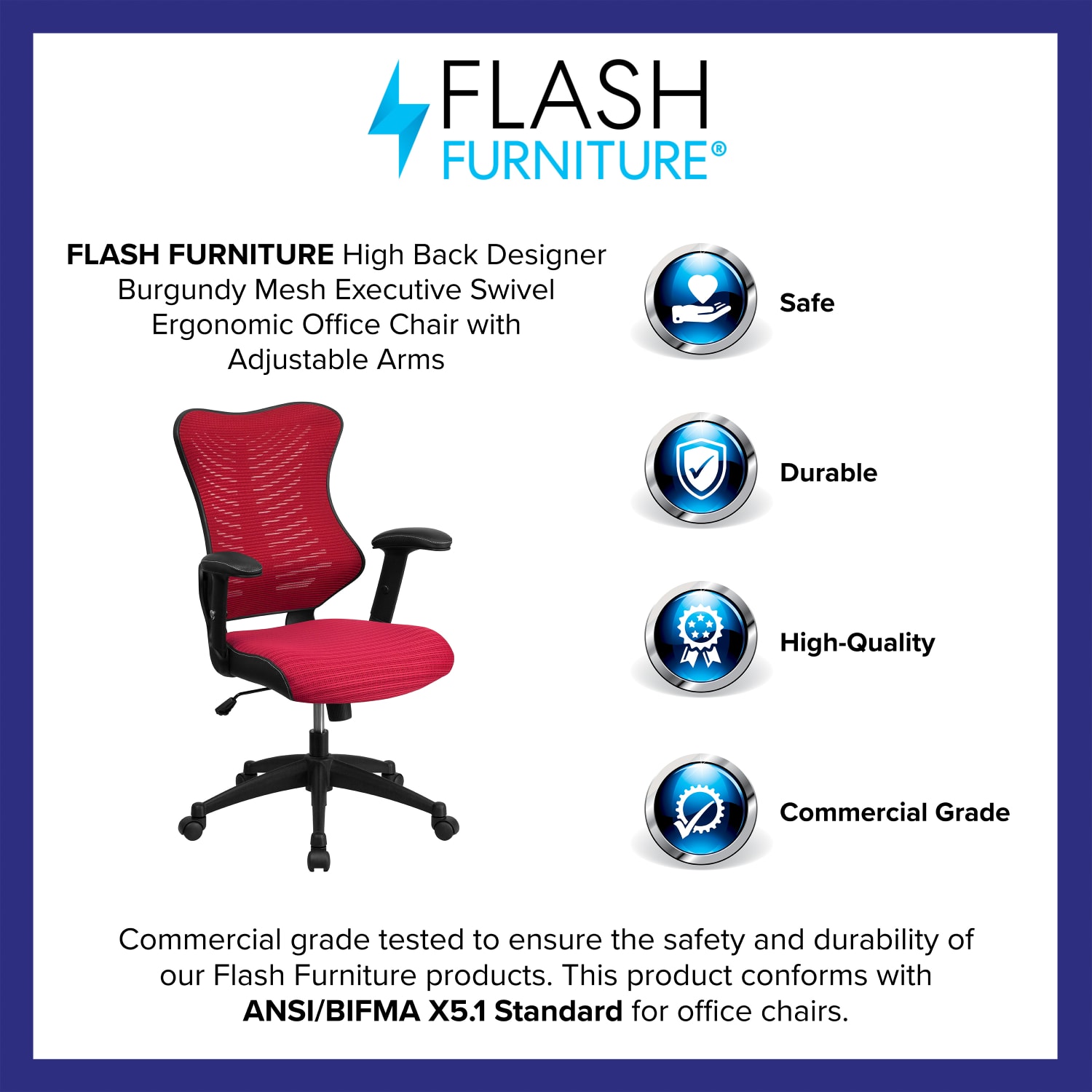 Flash Furniture Mesh High-Back Executive Office Chair, Burgundy/Black - Image 5