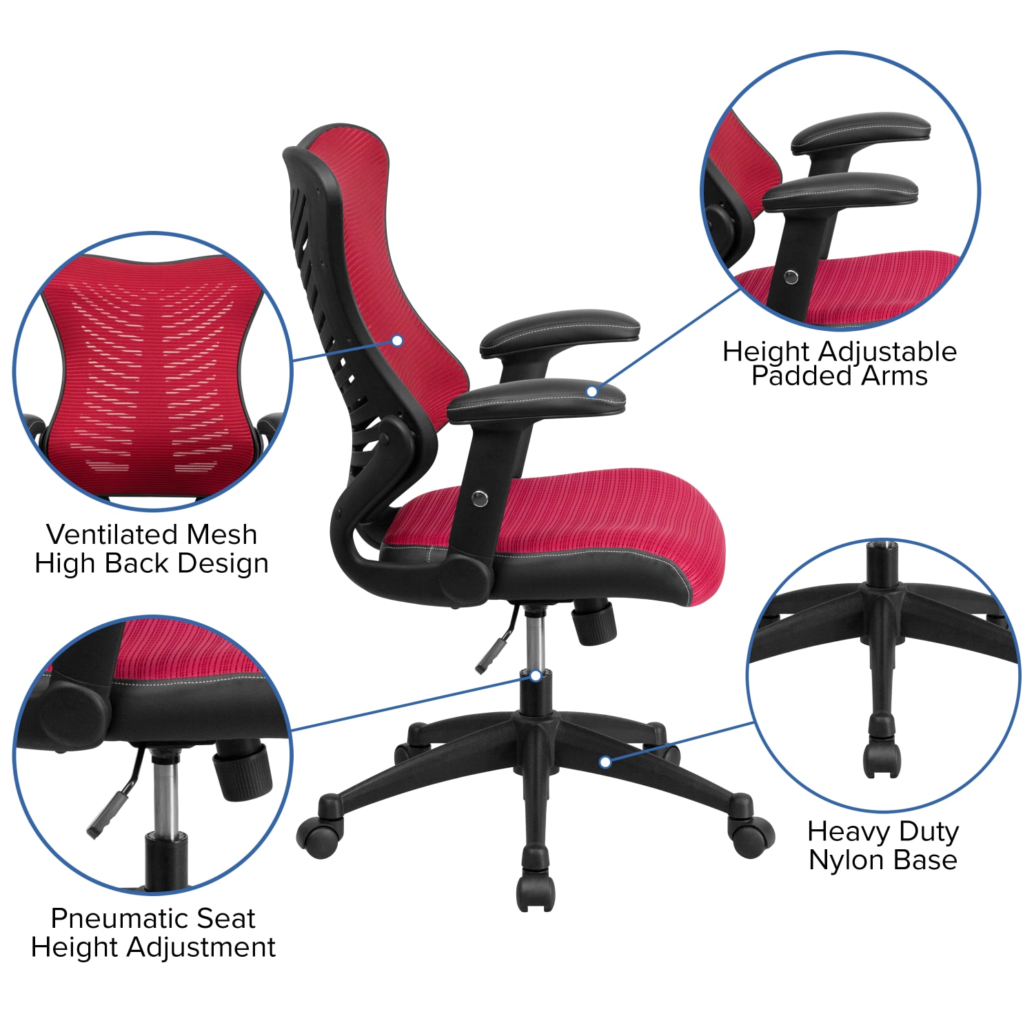 Flash Furniture Mesh High-Back Executive Office Chair, Burgundy/Black - Image 6