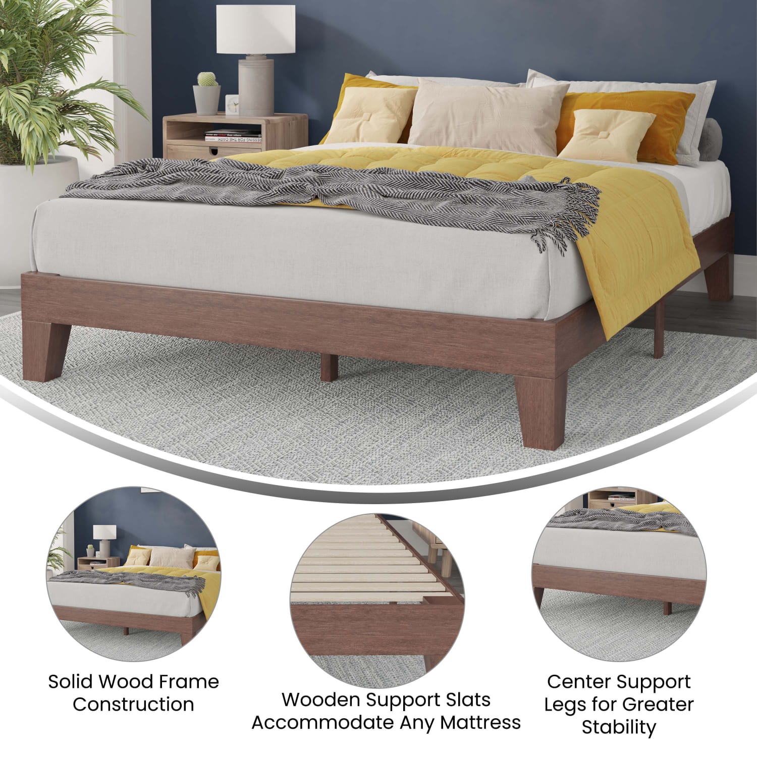 Flash Furniture Evelyn Wood Platform Bed With Wooden Support Slats, Queen, 79-1/2inL x 59-1/2inW x 79-1/2inD, Walnut - Image 5