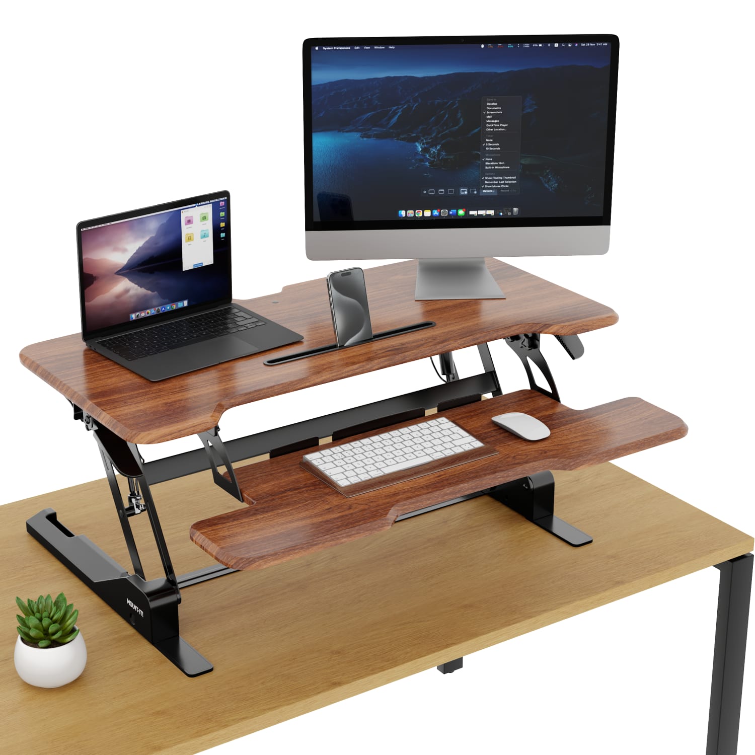 Mount-It! 38inW Standing Desk Converter With Adjustable Height, Brown - Image 3
