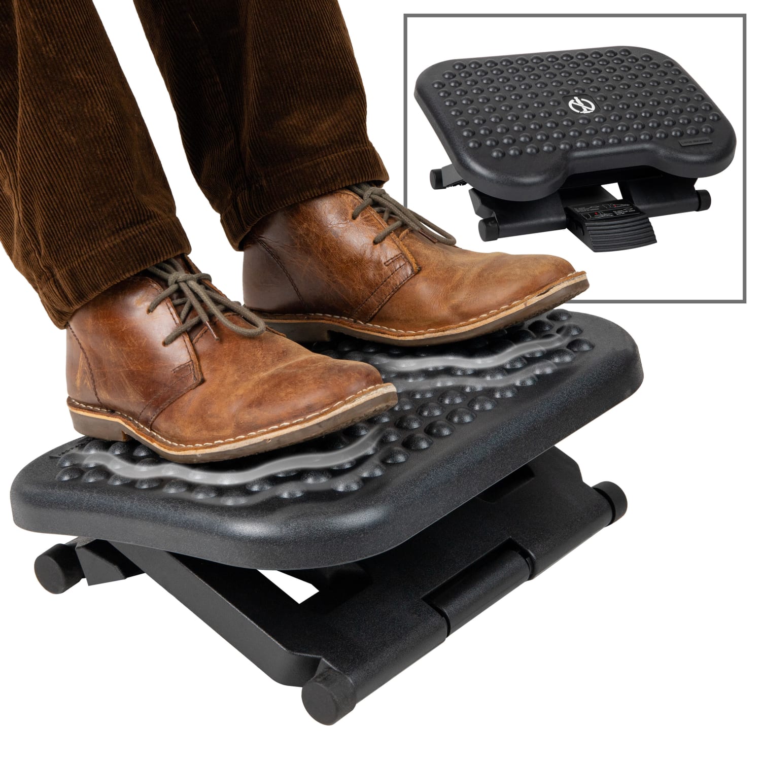 Mind Reader Adjustable Ergonomic Under Desk Foot Rest Plastic 6 14inH x 13inW x 17inD Black Set of 2 Footrests PopularChairscom
