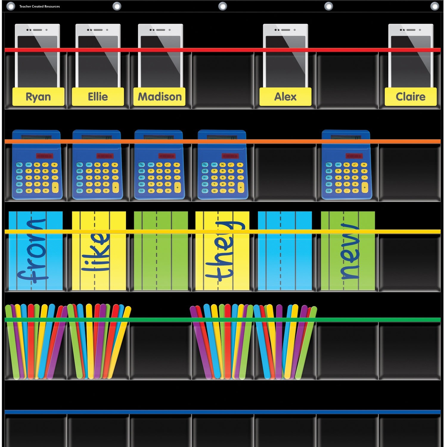 Teacher Created Resources Storage Pocket Chart, 36-1/2inH x 32-1/2inW x 1/2inD,, Black - Image 4