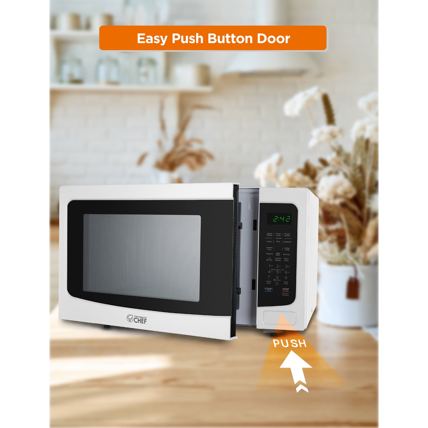 Commercial Chef 1.6 Cu Ft Countertop Microwave Oven, 12-15/16inH x 18-15/16inW x 19-1/2inD, White - Image 6