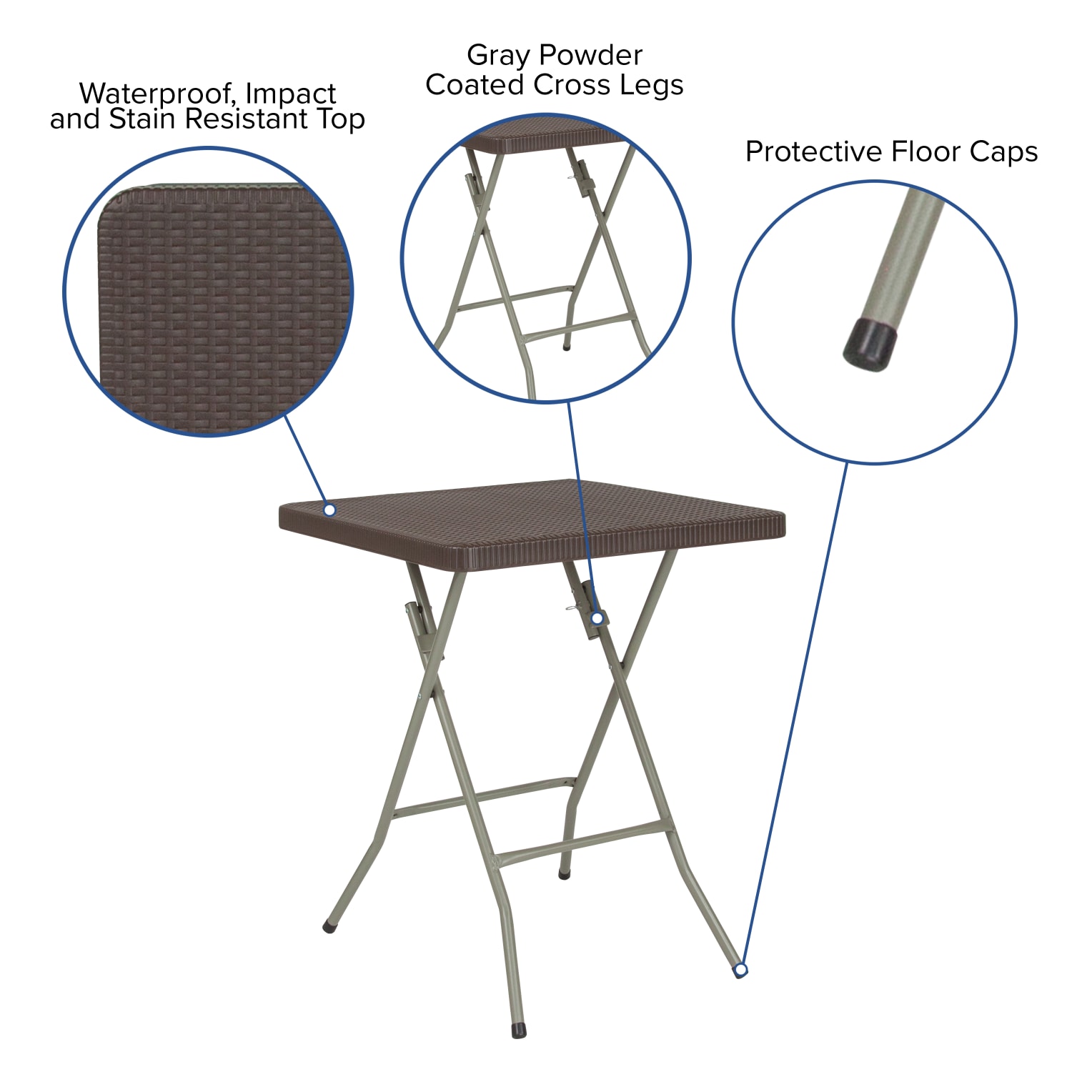 Flash Furniture Square Rattan Plastic Folding Table, 29inH x 23-1/2inW x 23-1/2inD, Brown - Image 6