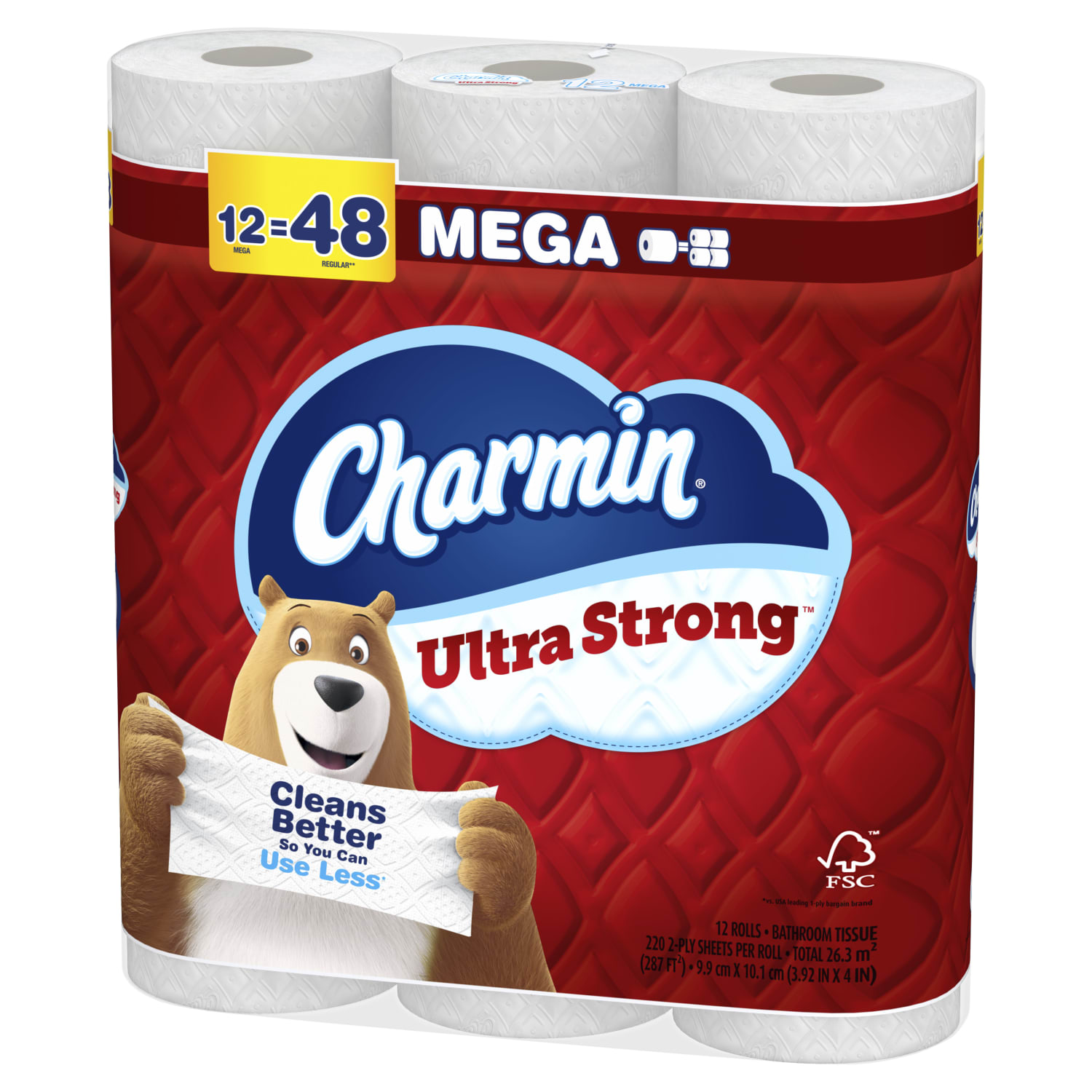 Charmin Ultra Strong Toilet Paper Mega Rolls, 4in x 3-15/16in, White, 220 Sheets Per Roll, Pack Of 12 Mega Rolls - Image 5