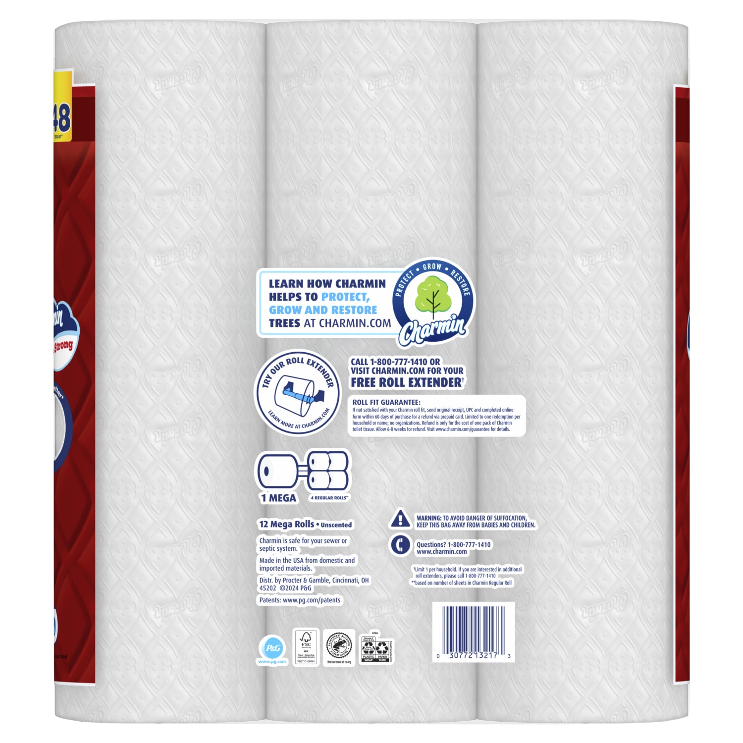 Charmin Ultra Strong Toilet Paper Mega Rolls, 4in x 3-15/16in, White, 220 Sheets Per Roll, Pack Of 12 Mega Rolls - Image 6