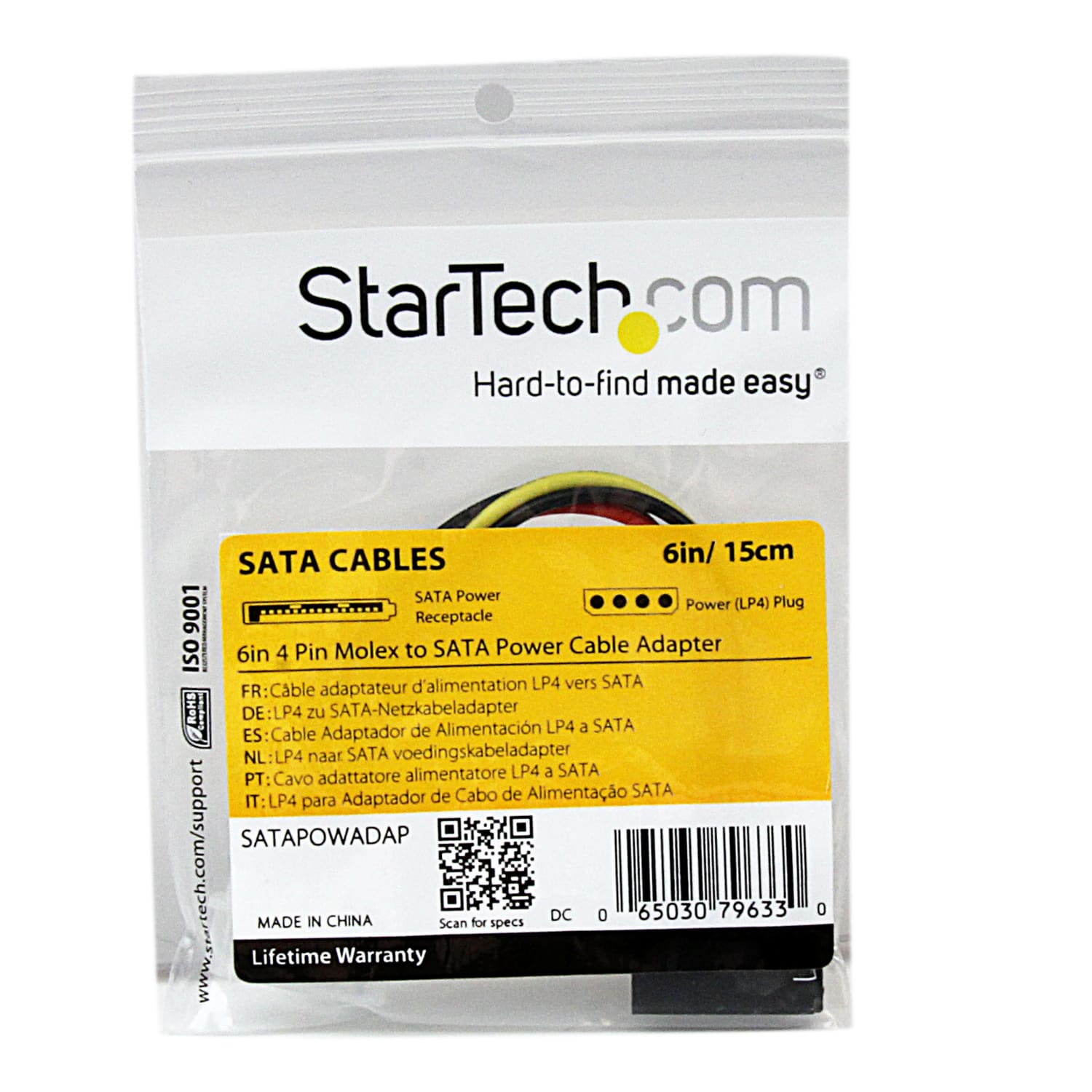 StarTech.com 6in 4 Pin LP4 to SATA Power Cable Adapter - Power a Serial ATA hard drive from a conventional LP4 power supply connection - LP4 to sata adapter - LP4 to sata power - 4 pin to sata power - 6in LP4 to sata cable - lp4 to sata - Image 6