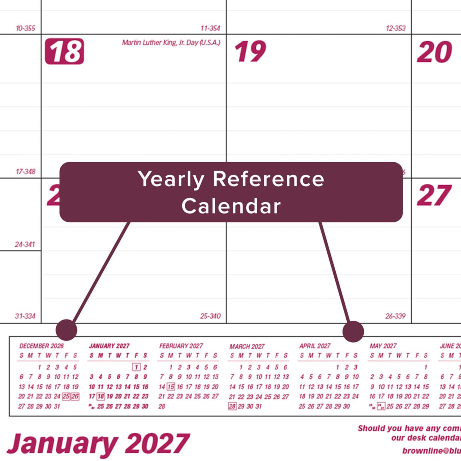 2027 Brownline Monthly Desk Pad Calendar, 22in x 17in, Burgundy/White, January To December, C1731, Total Qty 1 - Image 6