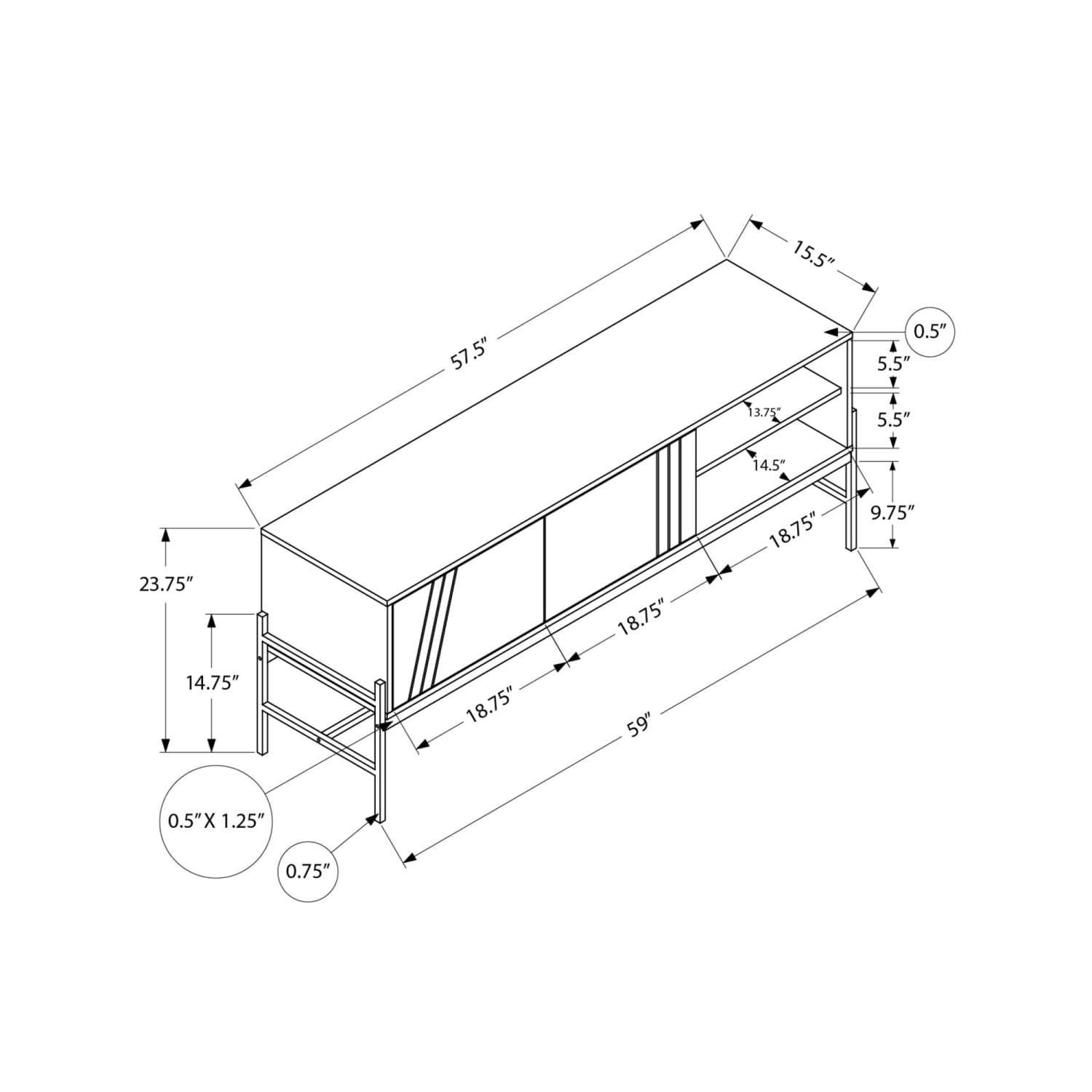Monarch Specialties Sonny TV Stand For 58in TVs, 23-3/4inH x 59inW x 15-1/2inD, White - Image 5