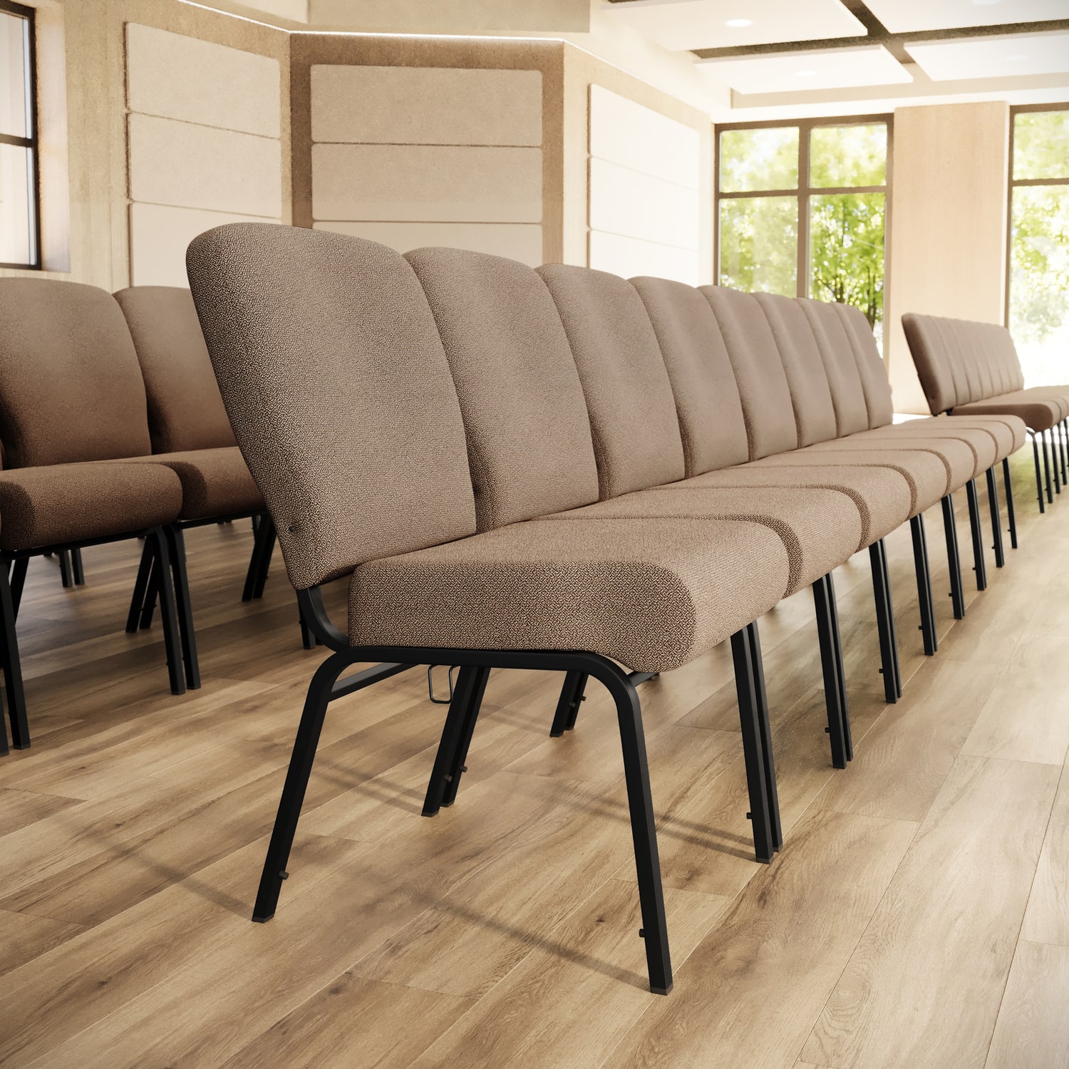 Flash Furniture Advantage Signature Elite Church Chair, Tan Speckle/Black - Image 3