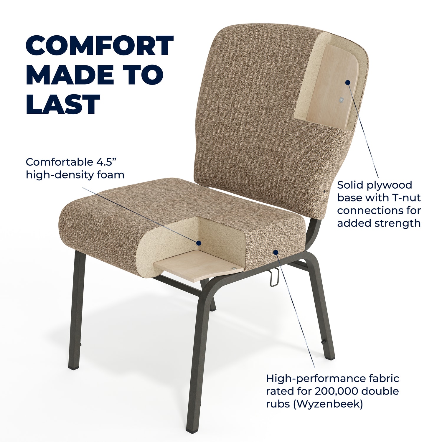 Flash Furniture Advantage Signature Elite Church Chair, Tan Speckle/Black - Image 5
