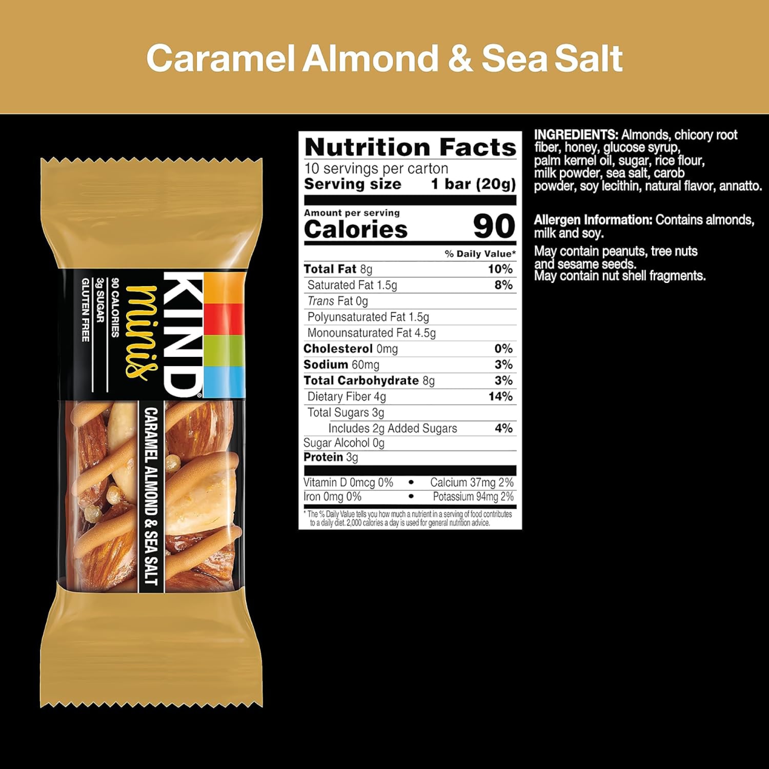 KIND Minis Variety Pack, Dark Chocolate Nuts & Sea Salt/Caramel Almond Sea Salt/Peanut Butter Dark Chocolate, 1.4 Oz, Pack Of 30 Bars - Image 5