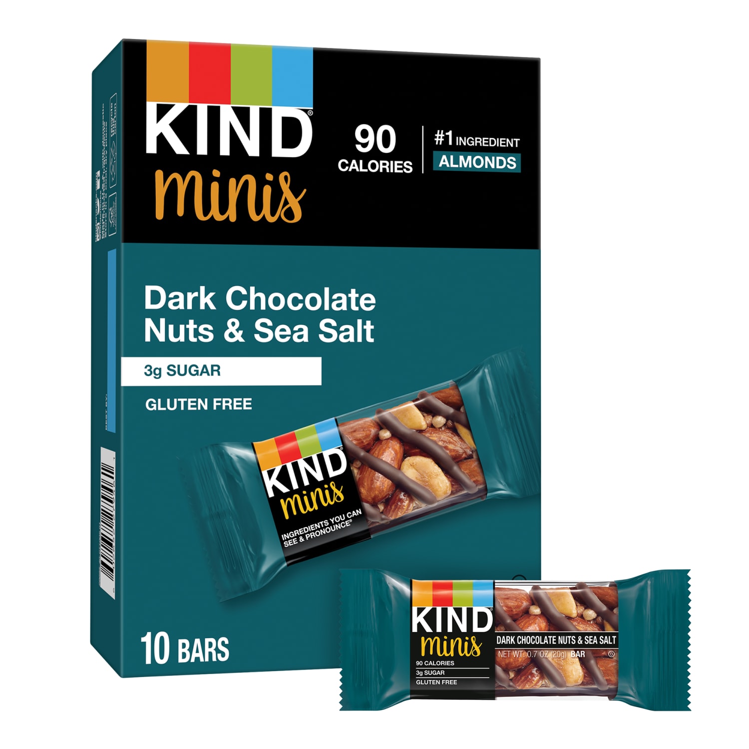 KIND Minis Variety Pack, Dark Chocolate Nuts & Sea Salt/Caramel Almond Sea Salt/Peanut Butter Dark Chocolate, 1.4 Oz, Pack Of 30 Bars - Image 6