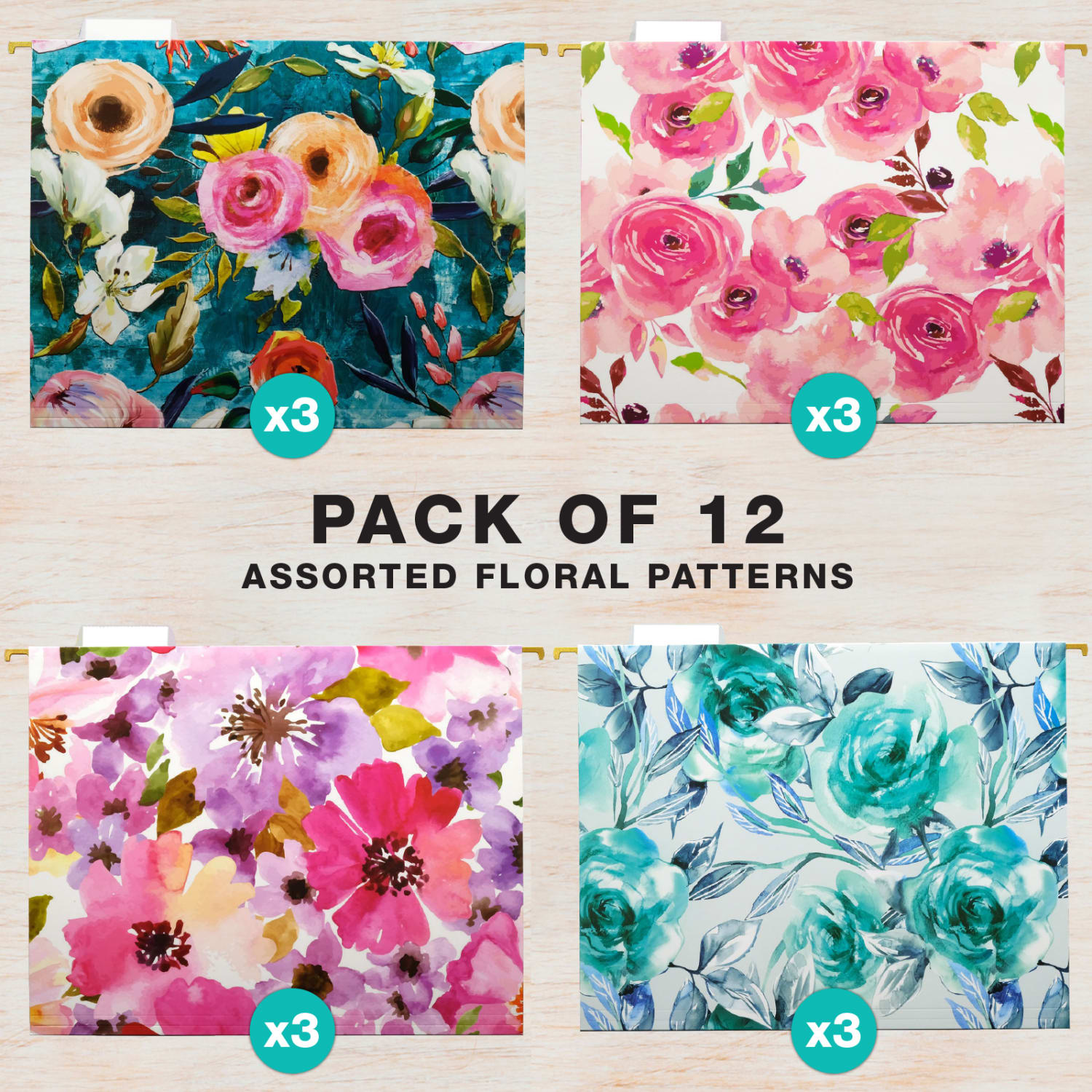 Global Deluxe Designer Printed Hanging File Folders, 1/5 Cut, Letter Size, Floral, Pack Of 12 Folders - Image 3