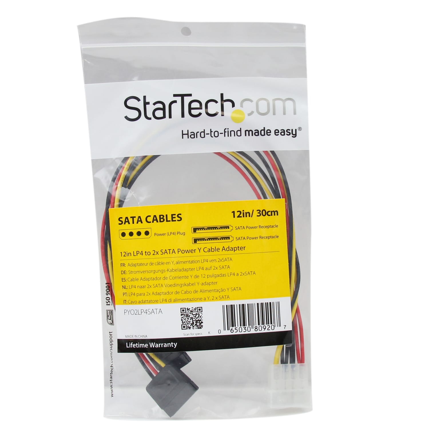 StarTech.com 12in LP4 to 2x SATA Power Y Cable Adapter - Power two SATA drives from a single LP4 power supply connector. - PYO2LP4SATA - Image 5