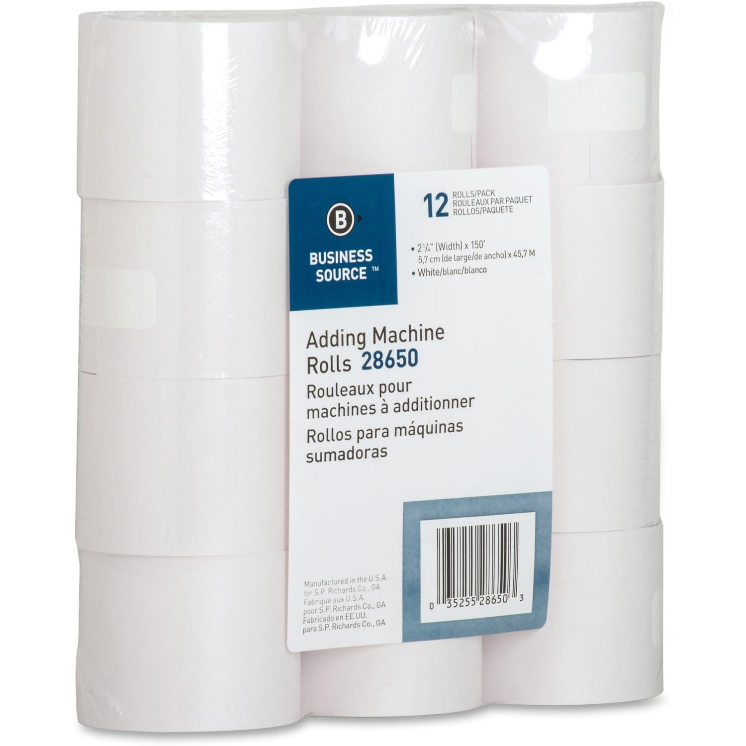 Business Source 150ft Adding Machine Rolls - 2 1/4in x 150 ft - Sustainable Forestry Initiative (SFI) - Lint-free - White - 12 / Pack - Image 4