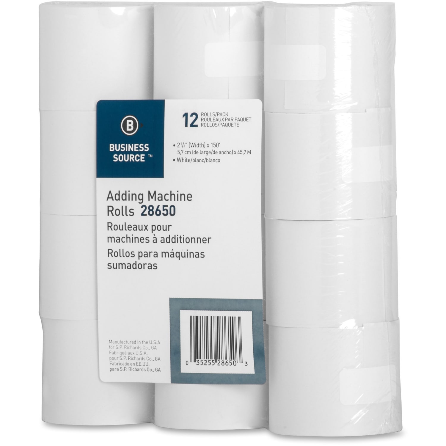 Business Source 150ft Adding Machine Rolls - 2 1/4in x 150 ft - Sustainable Forestry Initiative (SFI) - Lint-free - White - 12 / Pack - Image 5