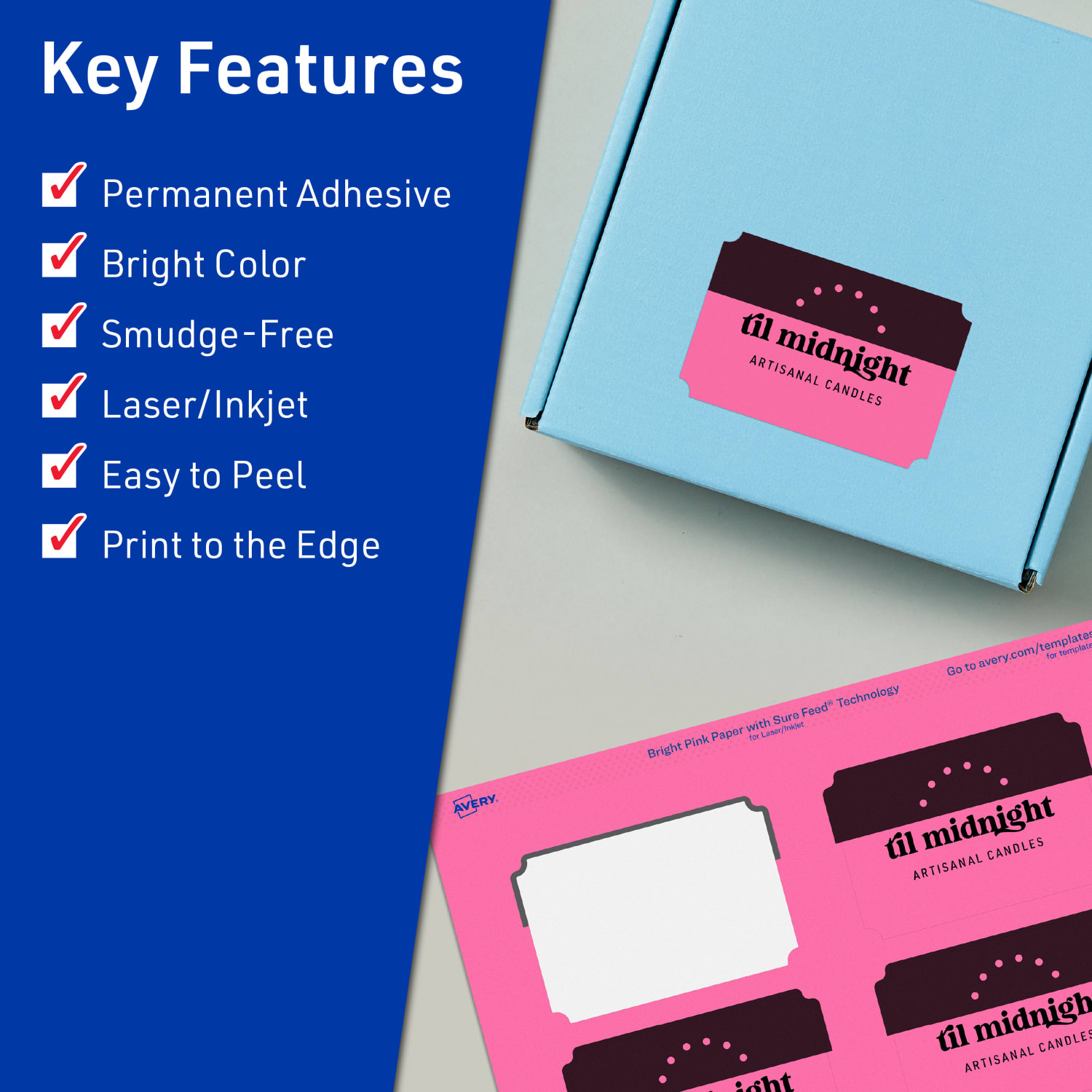 Avery Print-To-The-Edge Labels With Sure Feed Technology, 94267-BPP80, Rectangle Scalloped, 2in x 3in, Matte Bright Pink, Pack of 640 - Image 3